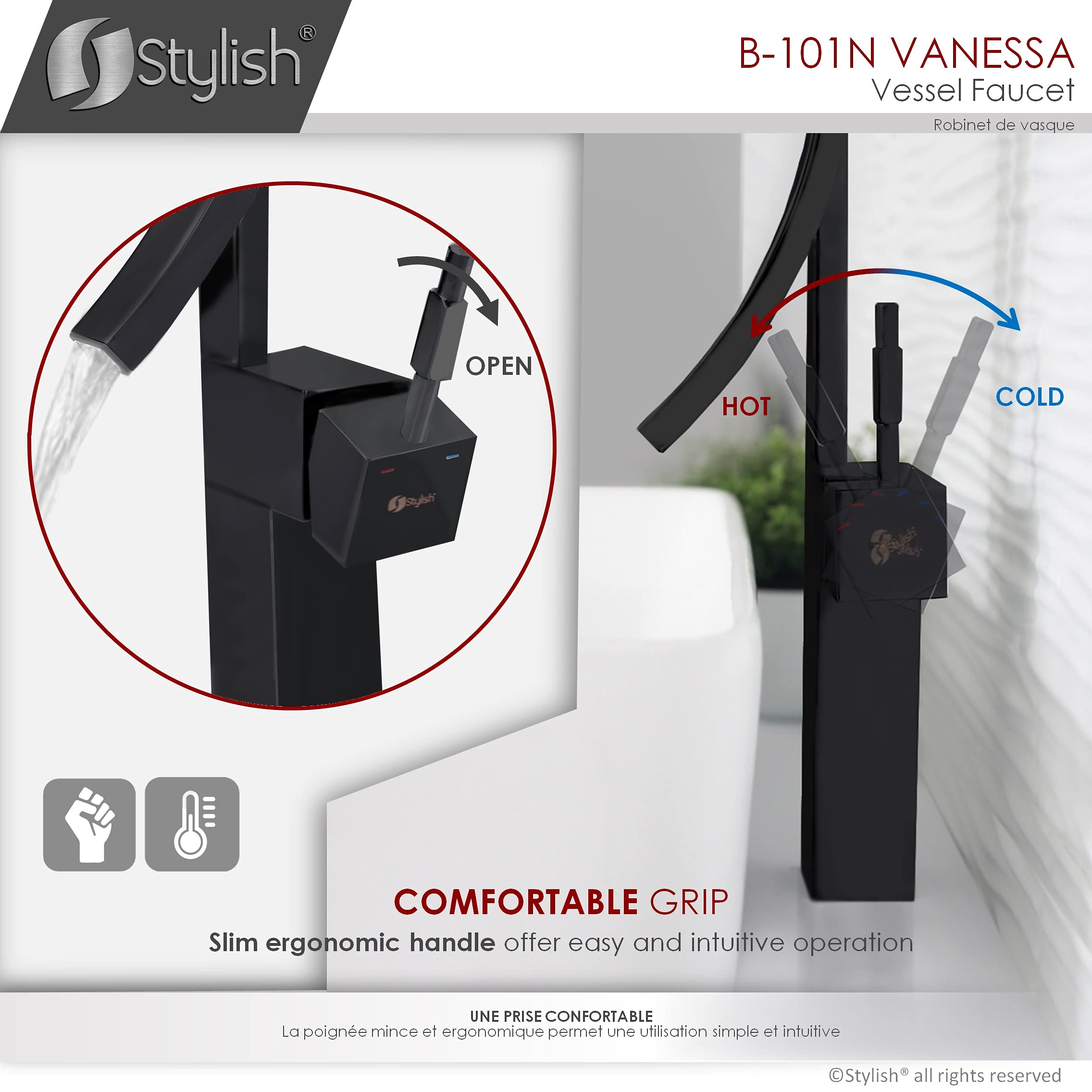 Stylish Matte Black Single Handle Bathroom Faucet - Brass Vessel Sink Mixer Tap for Single Hole Installation | Perfect for Modern Bathrooms, Powder Rooms & Vanities
