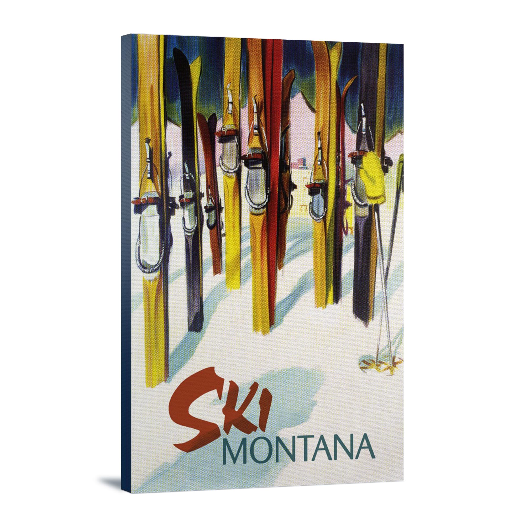 Lantern Press Ski Montana Wall Art - 16x24 Wrapped Canvas Print with Colorful Skis - Perfect for Home Decor, Office & Cabin Wall Decorations