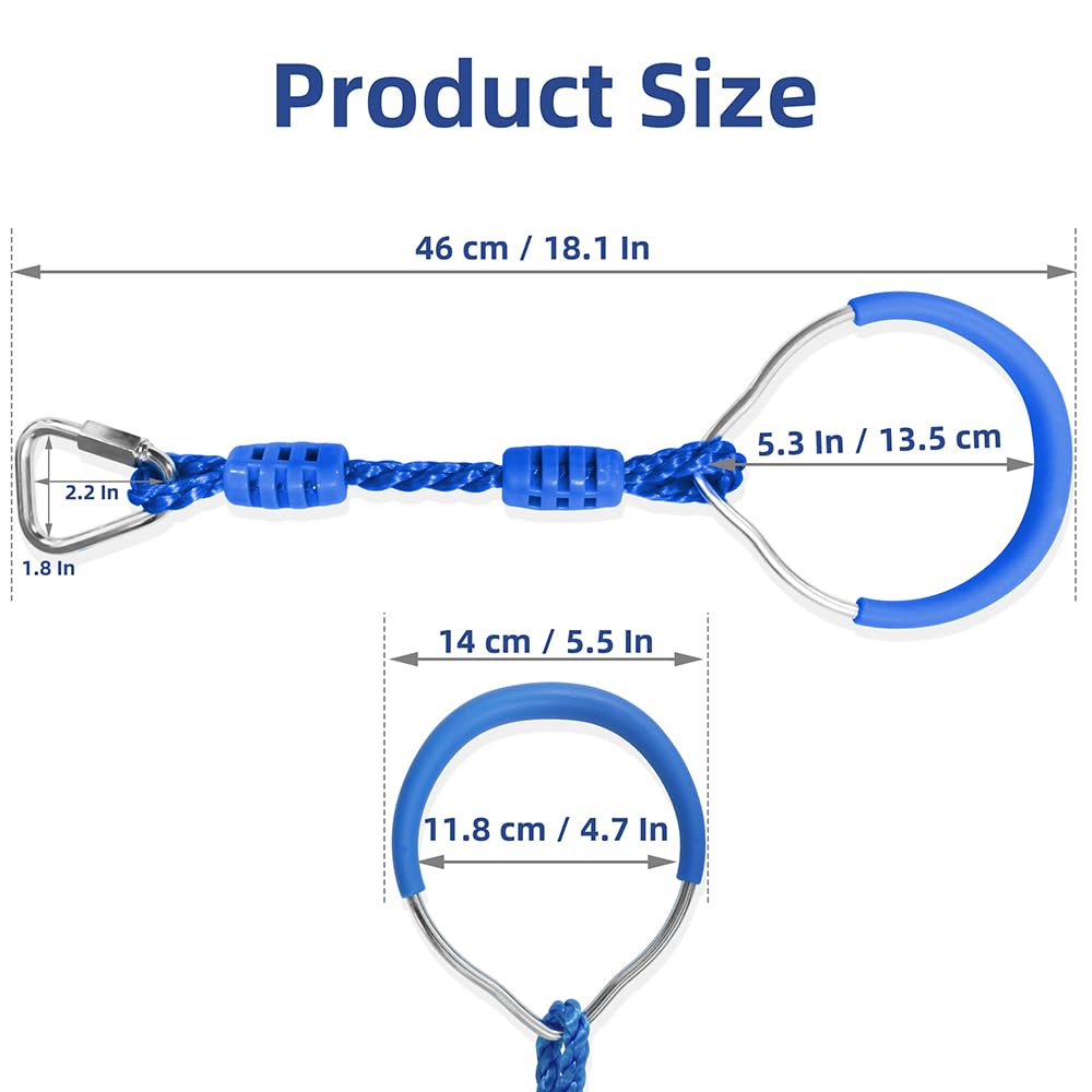 Premium Hanging Gymnastic Rings for Kids - Outdoor Ninja Warrior Obstacle Course Equipment with Carabiner Clips | Perfect for Backyard Playgrounds, Climbing Frames, Garden Swings & Slackline Training | Durable Blue Fitness Rings for Home Exercise & Kids Ninja Training