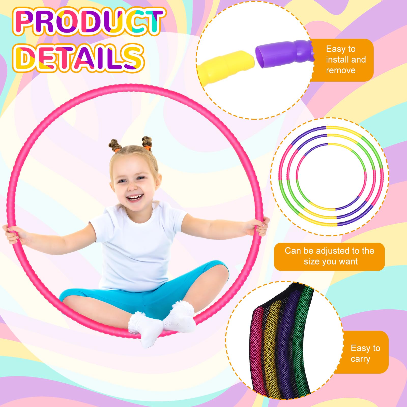 Sratte 8-Pack Adjustable Hoop Rings - Colorful Plastic Toys for Gymnastics, Dog Agility & Party Games