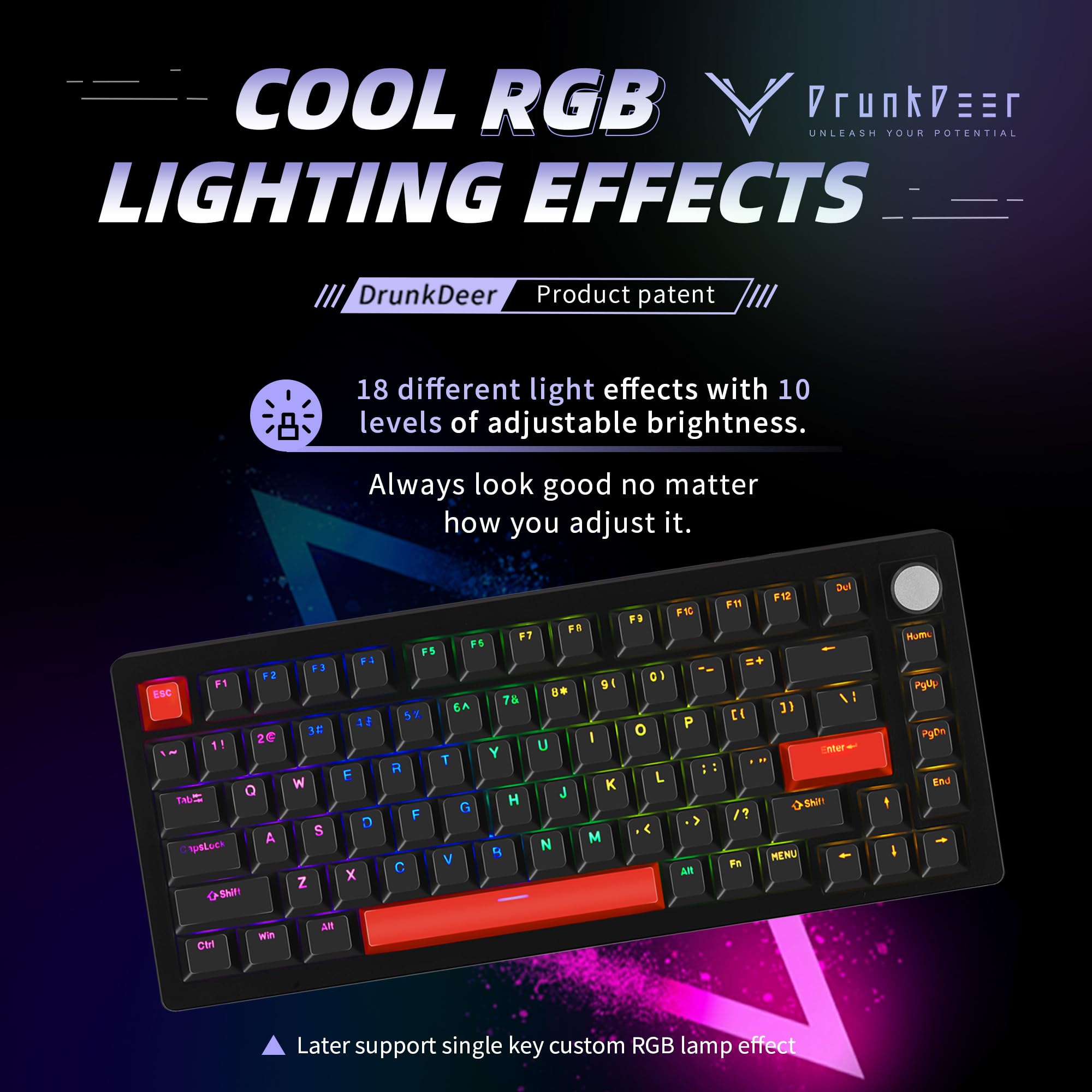 DrunkDeer A75 82-Key Magnetic Switch Gaming Keyboard with Rapid Trigger & Knob - Fastest Mechanical Keyboard for PC, Mac - OEM PBT Shine-Through Keycaps (Orange) - Perfect for Competitive Gaming & Typing