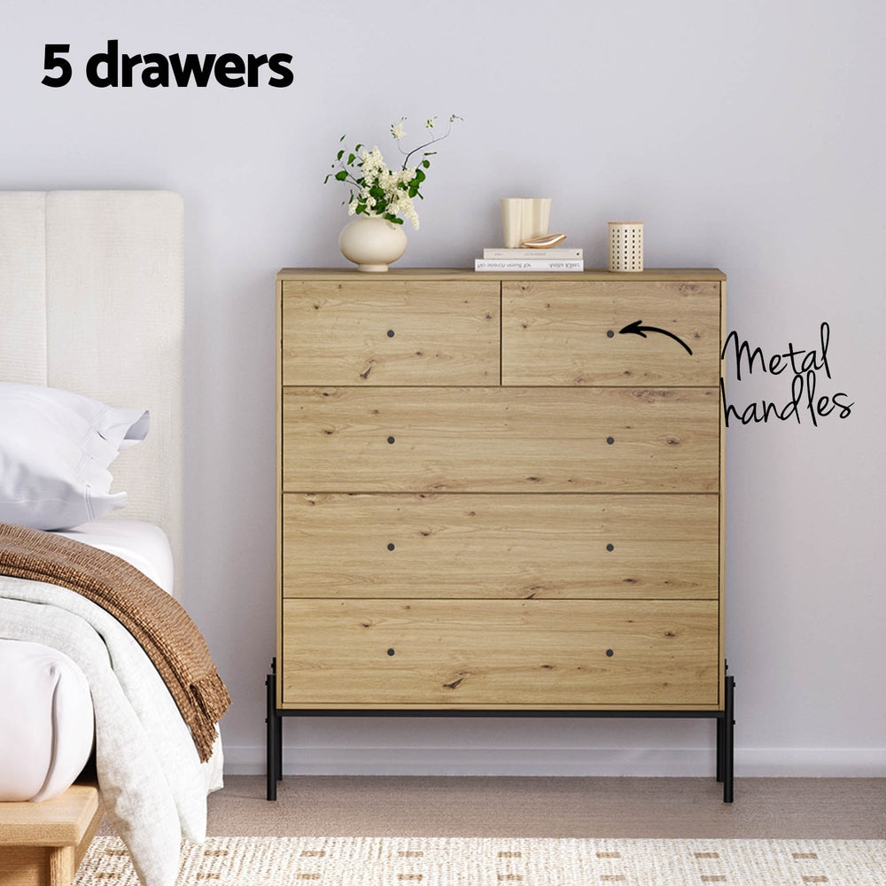5-Drawer Chest of Drawers - ARNO Pine Solid Wood Dresser for Bedroom & Living Room Storage | Modern Farmhouse Furniture for Organizing Clothes, Linens & Home Essentials