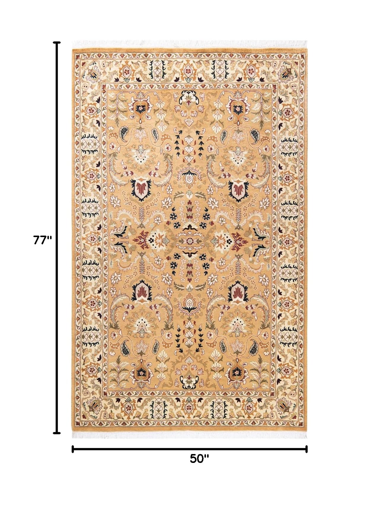 Handmade Wool Oriental Mogul Yellow 4x6 Area Rug - Traditional Hand-Knotted Design for Living Room, Bedroom & Dining Room Decor