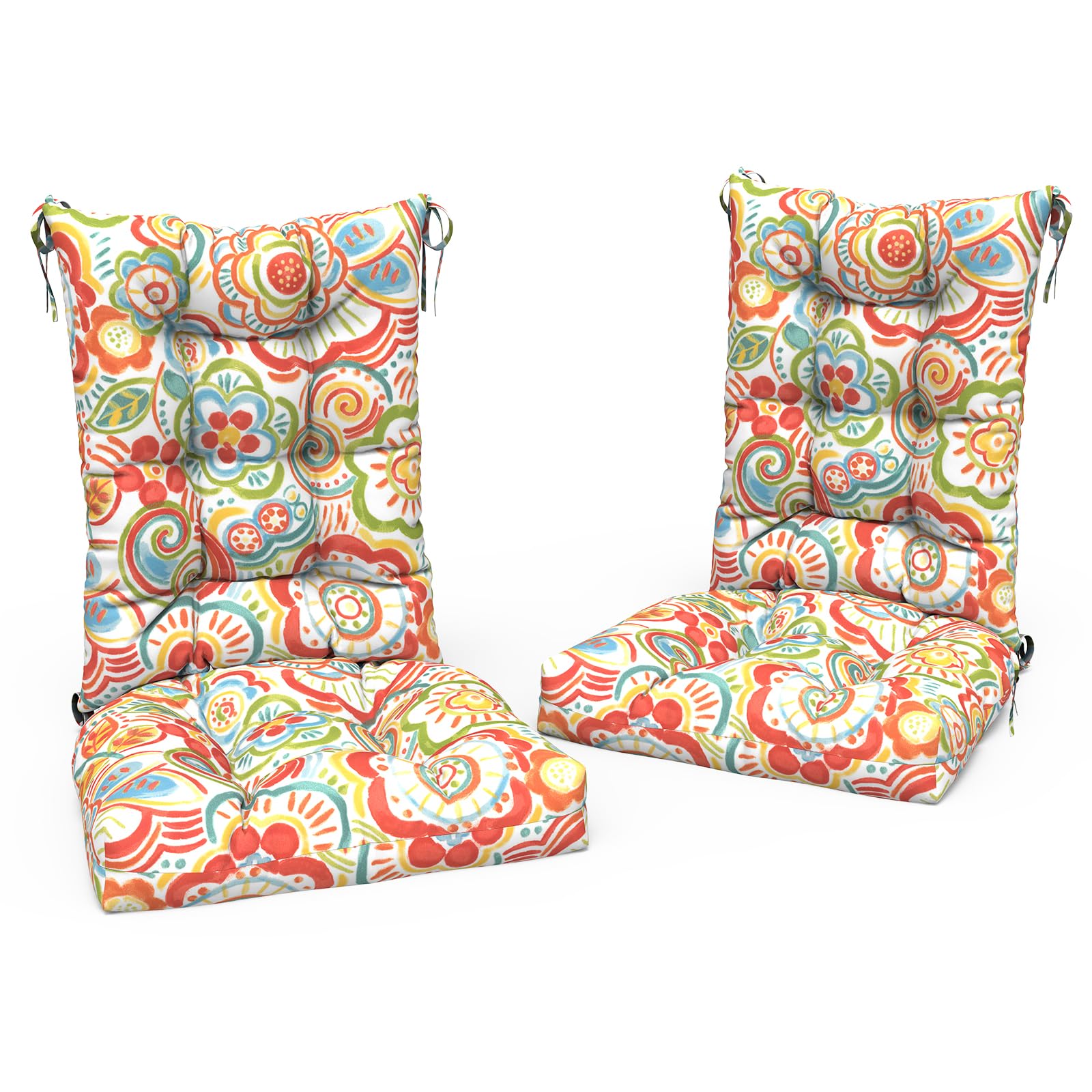**LVTXIII Outdoor Rocking Chair Cushion Set of 2 - Fade & Water Resistant Tufted Seat Cushions with Ties - 38x17x3 Inches, Flower Red - Perfect for Patio, Garden & Porch Relaxation**