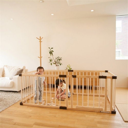 Safe & Durable Wooden Play Fence for Toddlers - Expandable Baby Playpen with Non-Toxic Finish | Ideal for Indoor Playrooms, Backyards & Childproofing Spaces