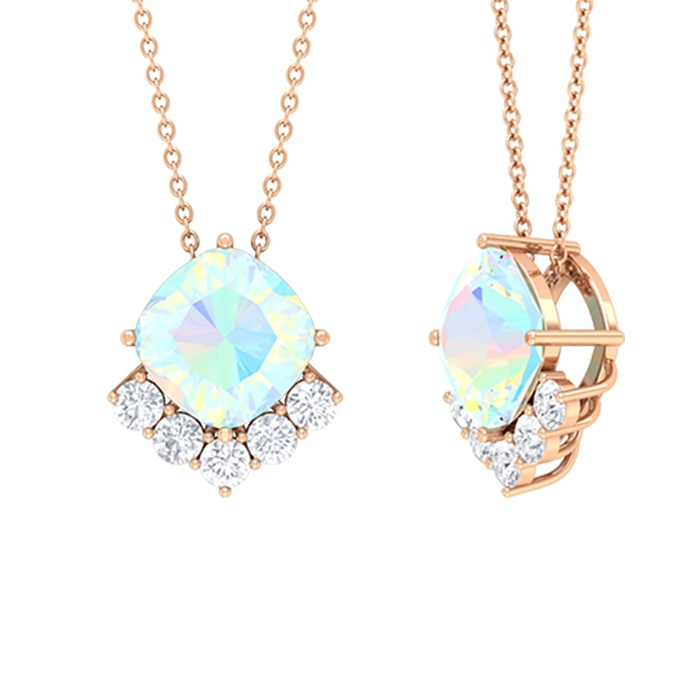 3 CT Cushion Cut Ethiopian Opal & Moissanite Pendant Necklace - 14K Solid Gold Women's Jewelry - Perfect for Weddings, Anniversaries & Special Occasions