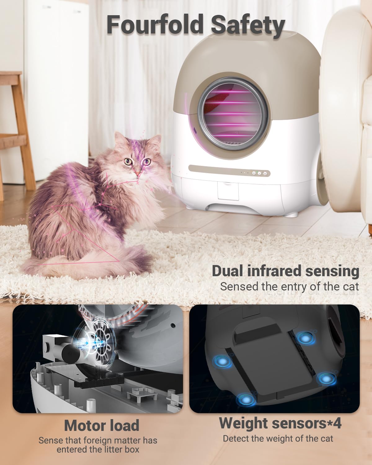 Automatic Self-Cleaning Cat Litter Box for Multiple Cats - Large Size with Odor Control, Air Duct, Anti-Pinch Safety, Included Litter Bag & Mats, Smart APP Monitoring - Perfect for Busy Pet Owners & Multi-Cat Households
