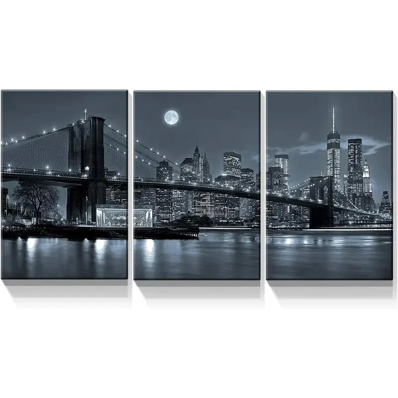 3-Piece Modern New York Cityscape Metal Wall Art - Ready to Hang Prints for Living Room, Office & Bedroom Decor