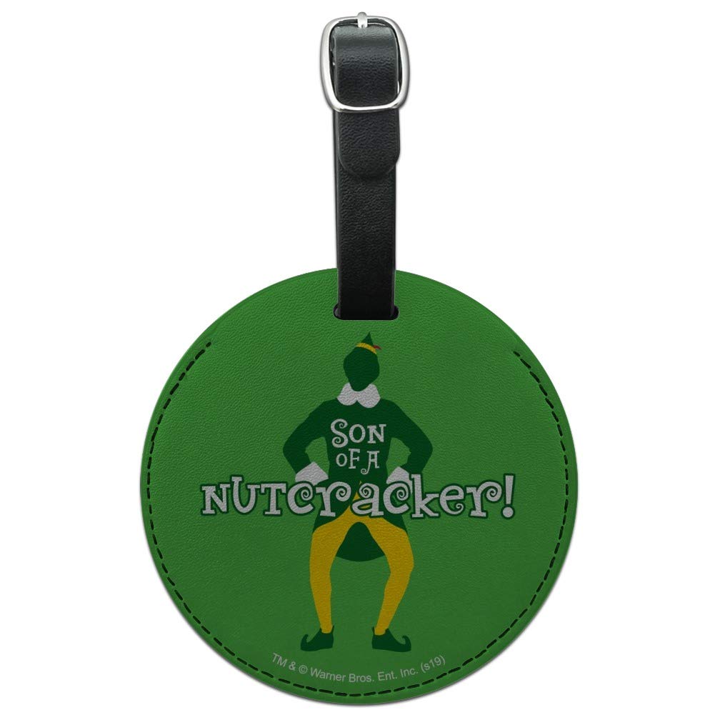Elf Movie Son of a Nutcracker! Leather Luggage Tag - Round Carry-On ID Tag for Suitcases, Backpacks & Travel Bags - Perfect for Christmas Gifts, Holiday Travel & Movie Fans