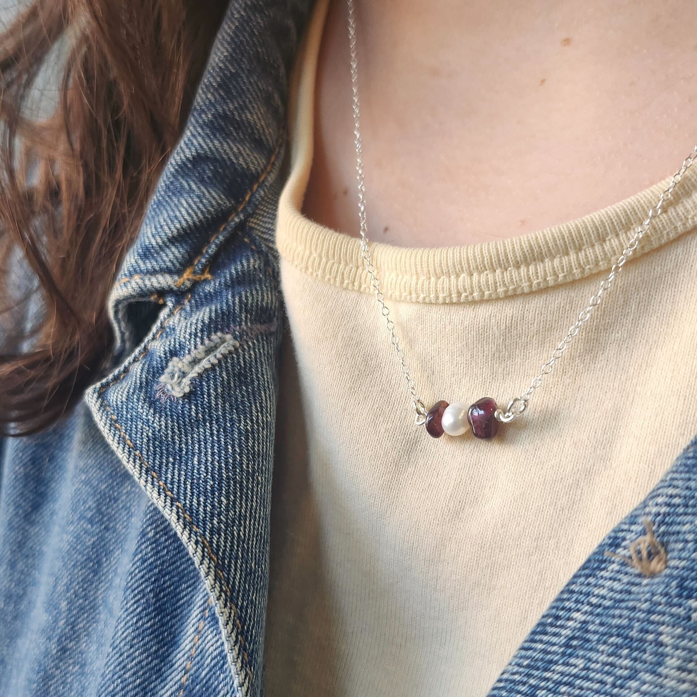 Garnet & Pearl Charm Necklace for Women - Elegant Birthstone Jewelry Gift for Anniversary, Valentine's Day & Special Occasions