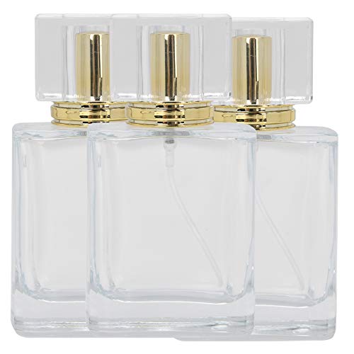 3PCS Glass Perfume Atomizer Bottle - Portable Square Empty Refillable Travel Perfume Sprayer for Women & Men, Perfect for Storing Perfumes, Essential Oils & Liquids (Gold) - Ideal for Travel, Gym, Office & Daily Use