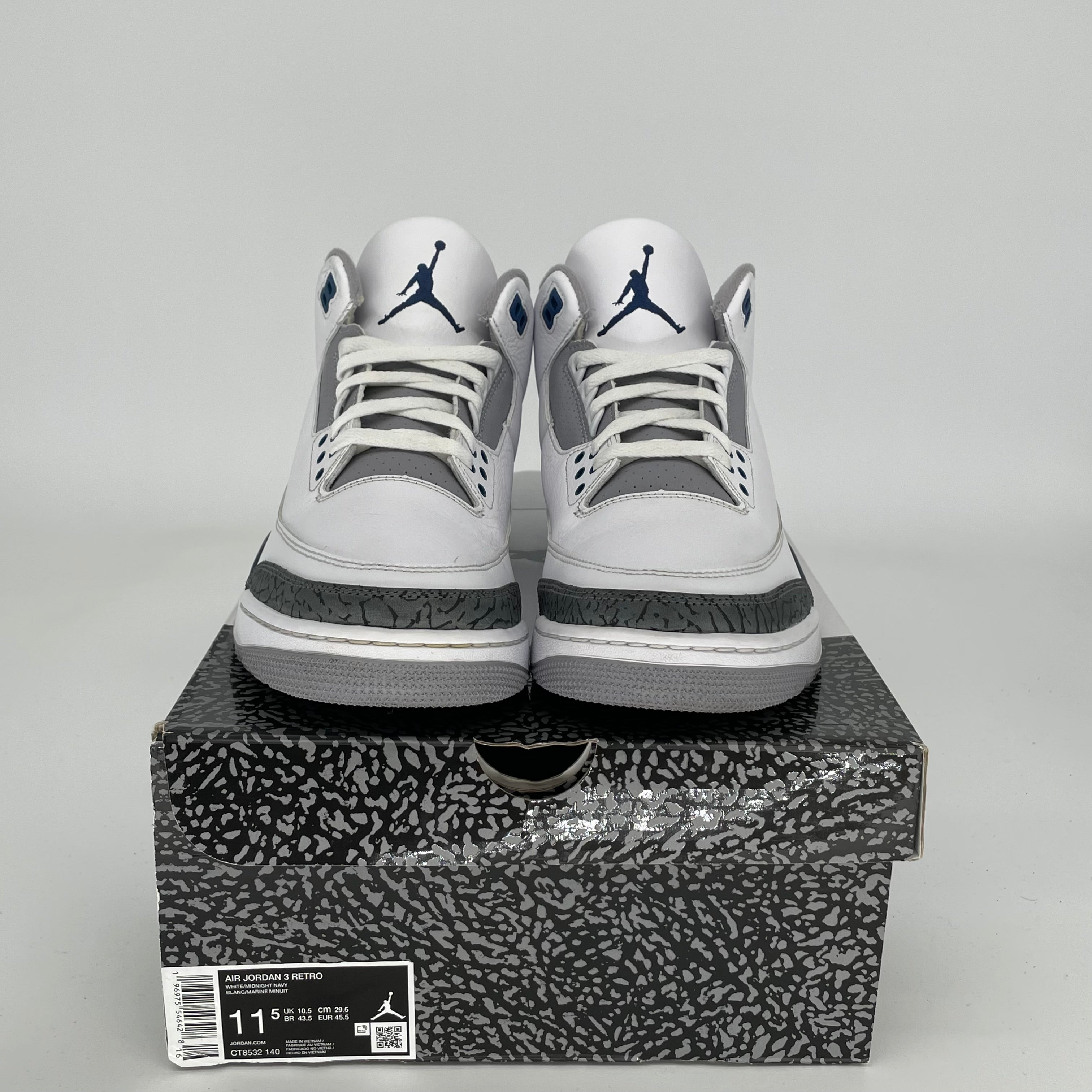 AIR JORDAN 3 MIDNIGHT NAVY Men's Basketball Shoes Size 11.5 (CT8532-140) - Retro Sneakers for Streetwear & Casual Outfits