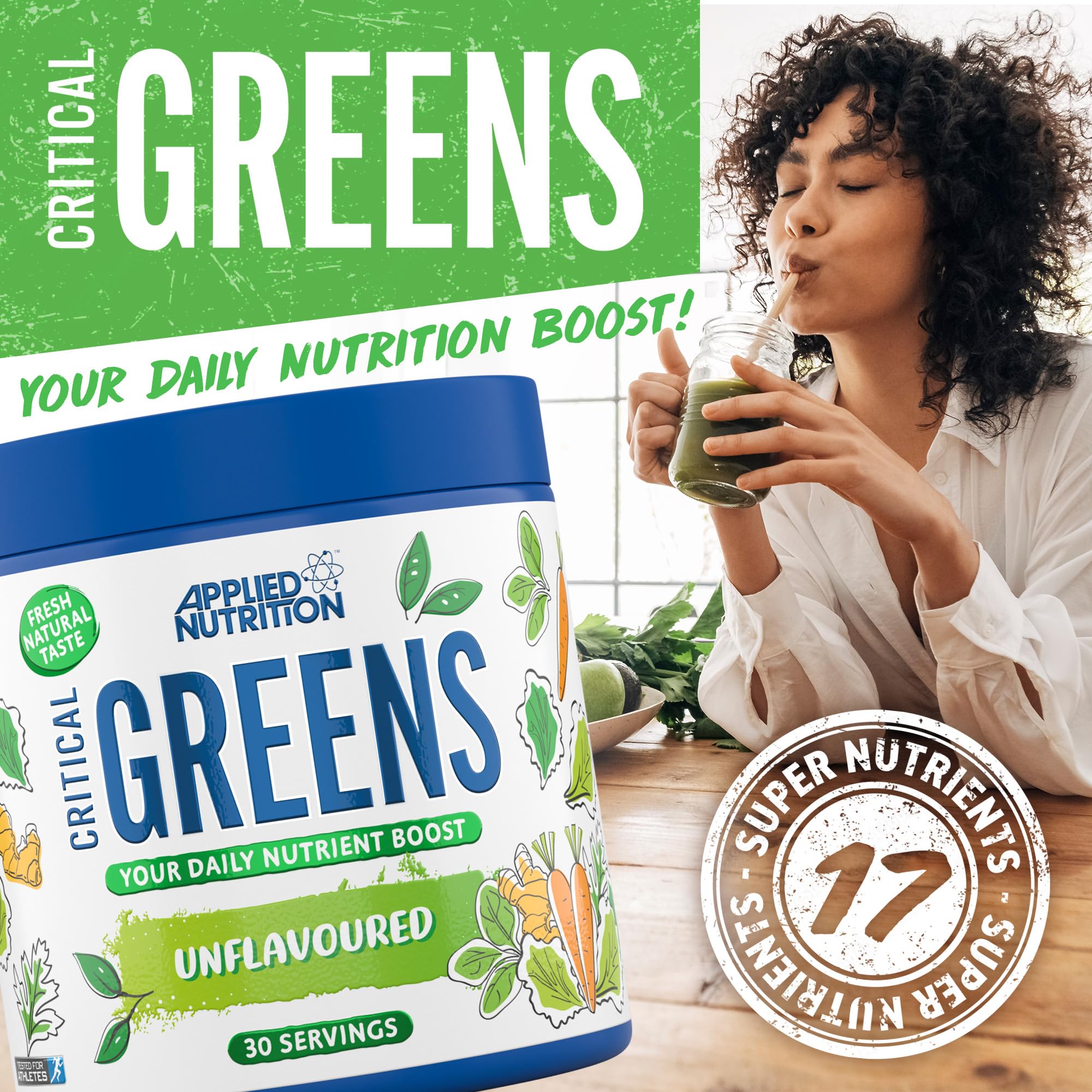 Critical Greens Unflavored Superfood Powder 150g - Organic Greens Supplement for Detox, Energy & Immunity Boost - Perfect for Smoothies, Juices & Healthy Lifestyle