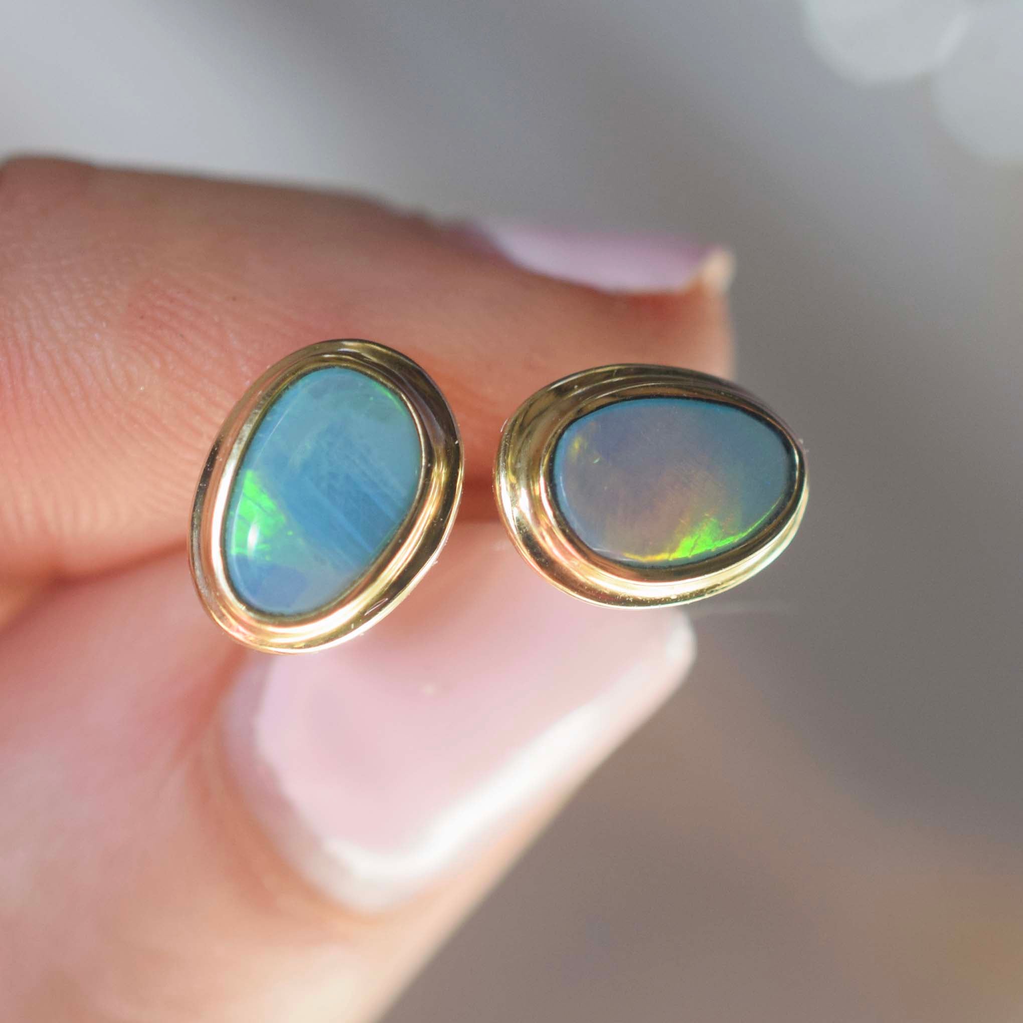 14K Gold Boulder Opal Stud Earrings for Women - Elegant Handmade Jewelry for Daily Wear, Parties & Gifts