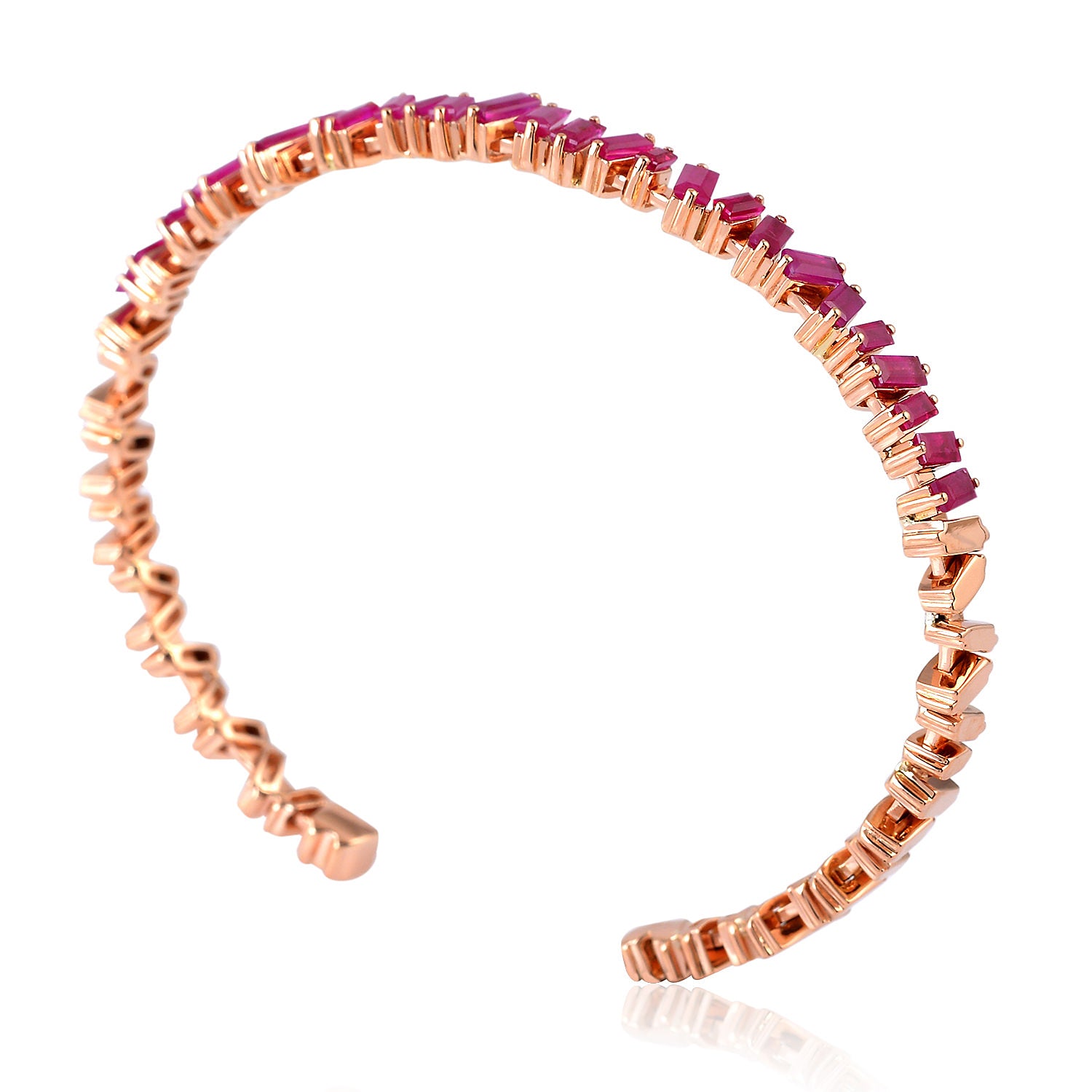 18K Yellow Gold Baguette Ruby July Birthstone Cuff Bracelet for Women - Perfect Gift for Birthday, Anniversary & Special Occasions