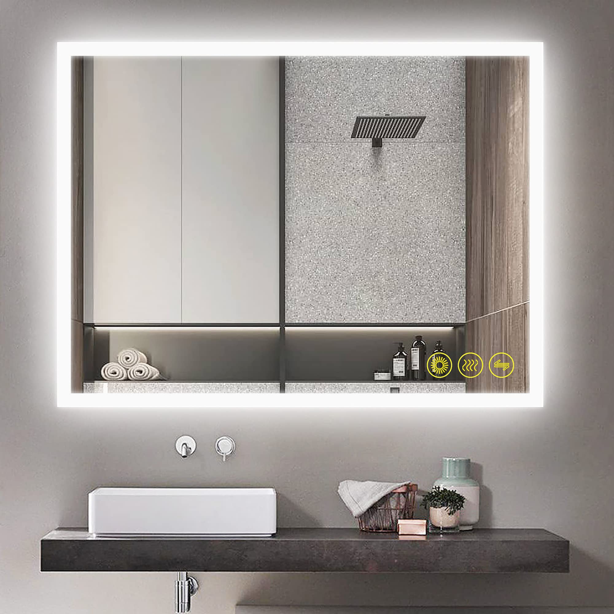 OKISS 40x24 Inch Dimmable LED Bathroom Mirror with Anti-Fog - Large Horizontal/Vertical Rectangle Makeup Mirror for Wall Mounting - Perfect for Bathroom, Hotel, Office & Bar Vanity Lighting