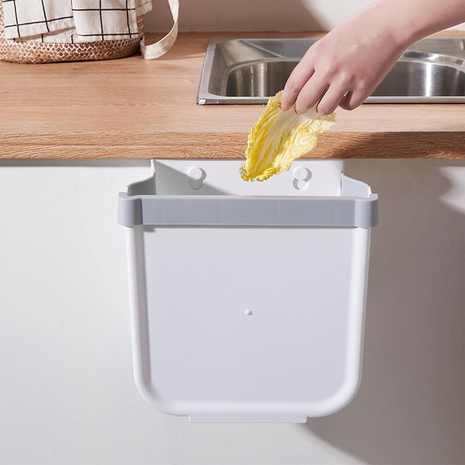 Foldable Hanging Kitchen Trash Can with Built-in Garbage Bag Storage - Collapsible Waste Bin for Bedroom, Bathroom, Office, Dorm, Car & Small Spaces - Space-Saving Solution for Compact Living Areas