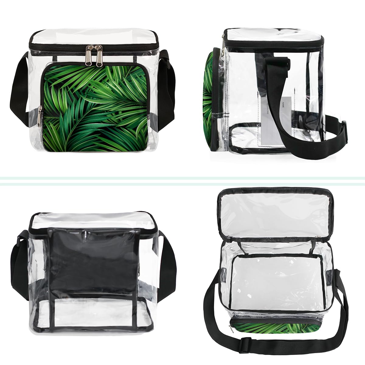 GzLeyigou Clear Tote Bag with Palm Leaf Design - Transparent Crossbody Shoulder Bag for Women, Lunch Bag for Outdoor, Travel, Picnic, Concerts & Sports Events (Stadium Approved) - Perfect for Beach Days, Shopping & Summer Fashion Accessories