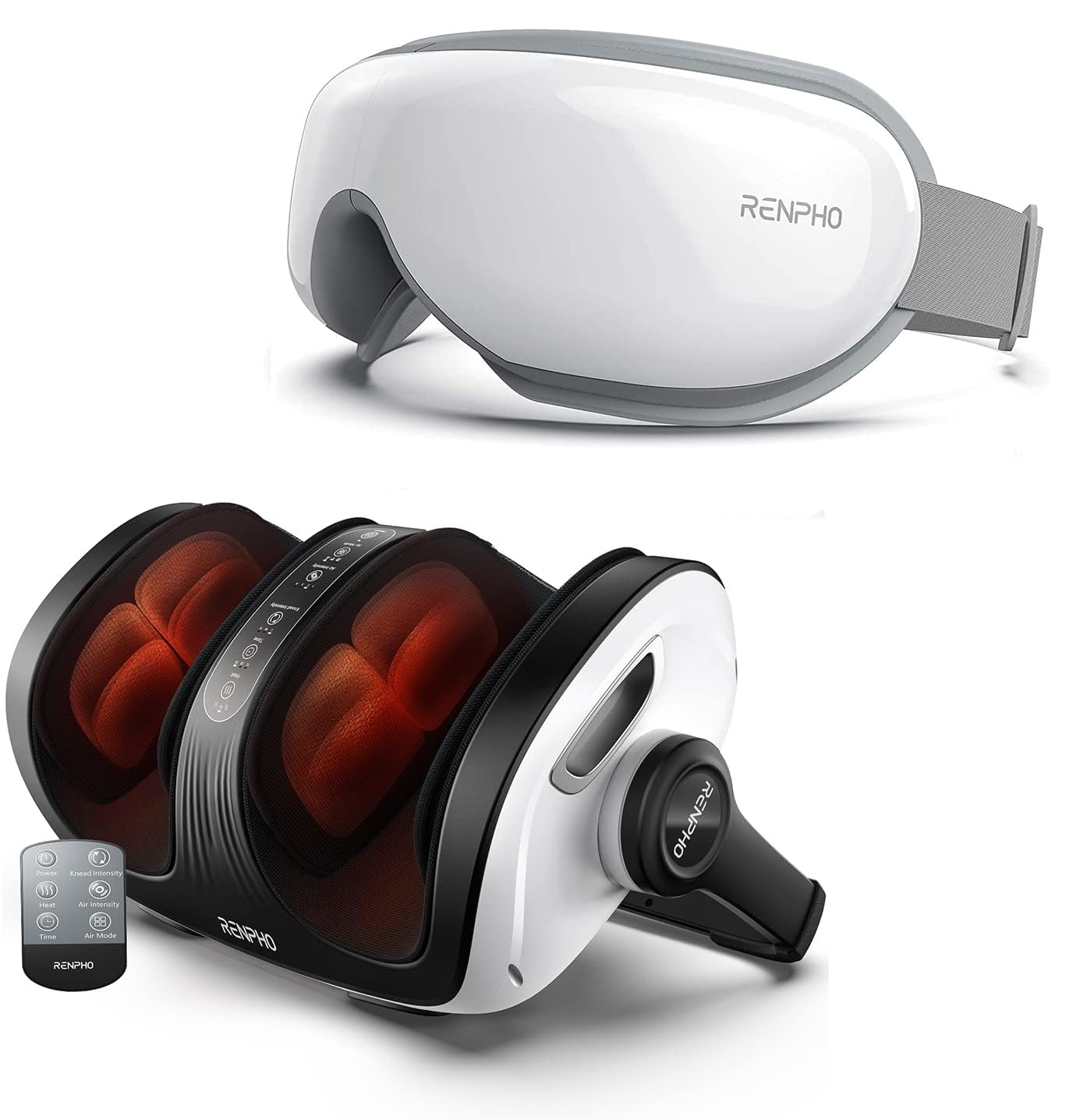 RENPHO Heated Eye Massager & Shiatsu Foot and Calf Massager with Remote - Deep Kneading, Rolling Massage for Full Body Relaxation - Perfect Mother's Day Gift for Home & Office Stress Relief