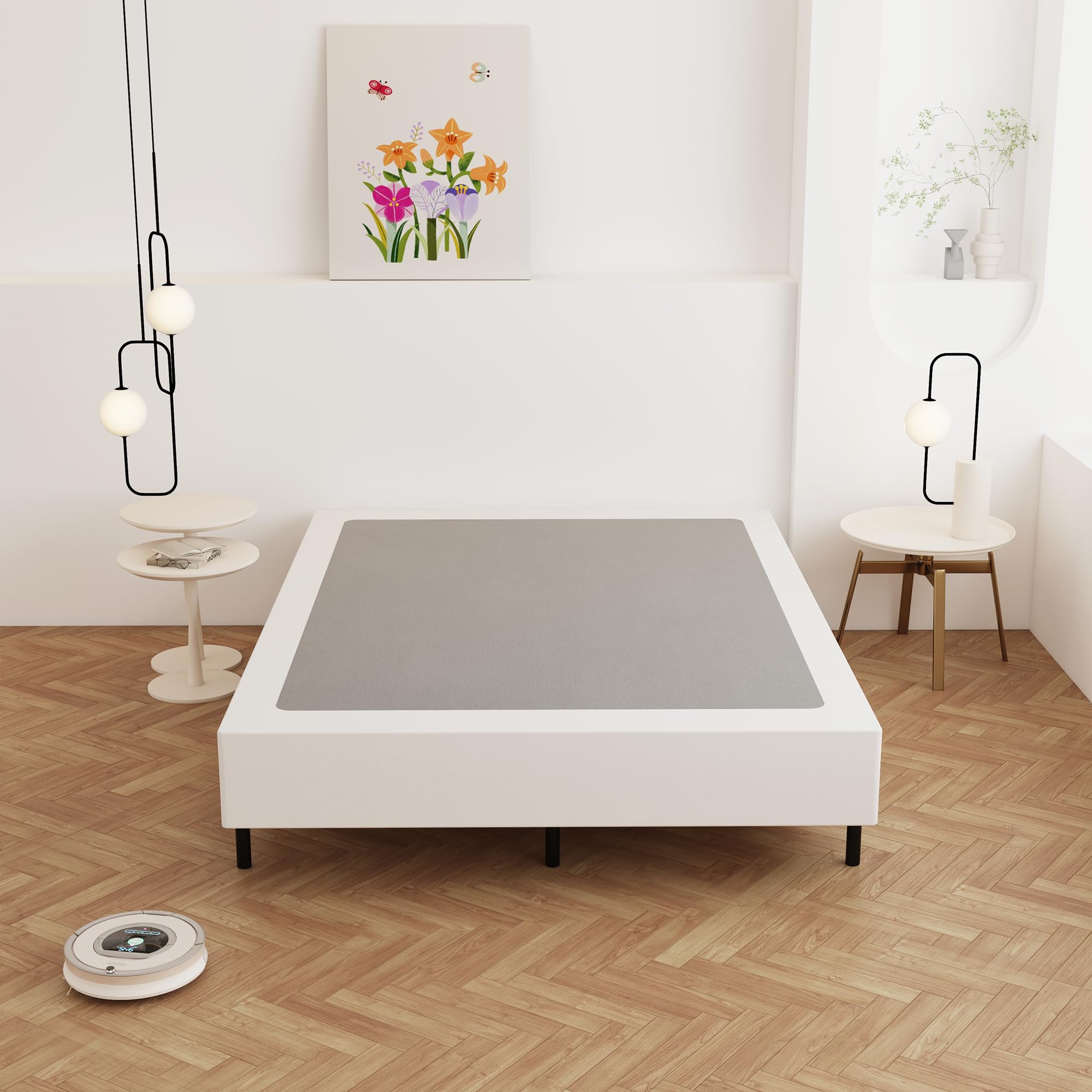 9 Inch Heavy Duty King Box Spring - Metal Bed Base with Fabric Cover, Noise Free Mattress Foundation for Easy Assembly | Perfect for Bedroom, Guest Room & Dorm Use