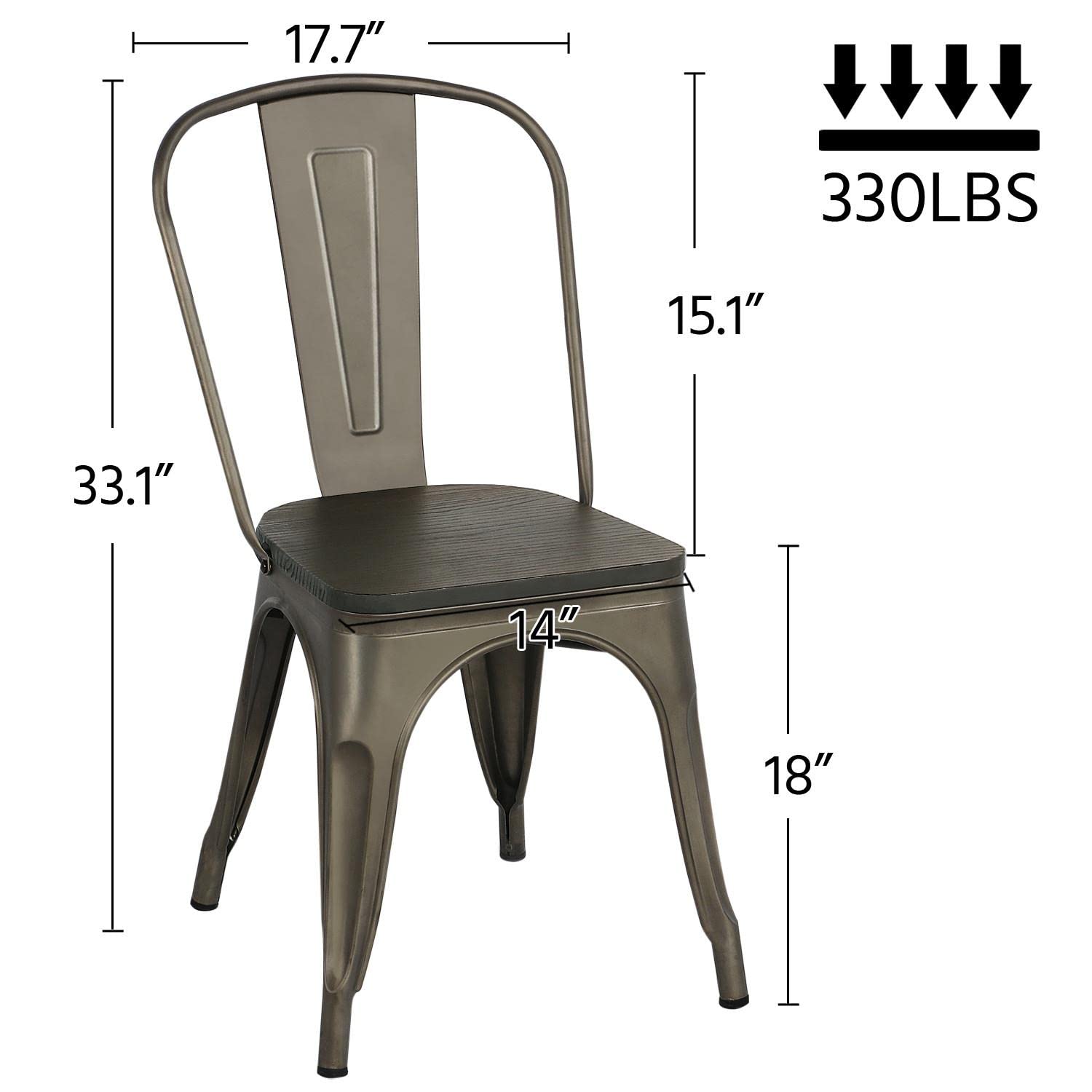 Topeakmart 4-Pack Metal Dining Chairs with Wood Seat - Stackable Indoor Outdoor Chairs for Kitchen, Patio, Restaurant & Office - Industrial Style Side Chairs with Back Support