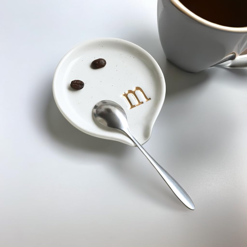 COLLECTIVE HOME - Personalized Monogram Ceramic Spoon Rest for Coffee & Tea, 3.8 Inch Mini Teaspoon Holder, Durable Kitchen Countertop Accessory for Coffee Bar, Stove, or Dining Table - Perfect for Home, Office, or Restaurant Use