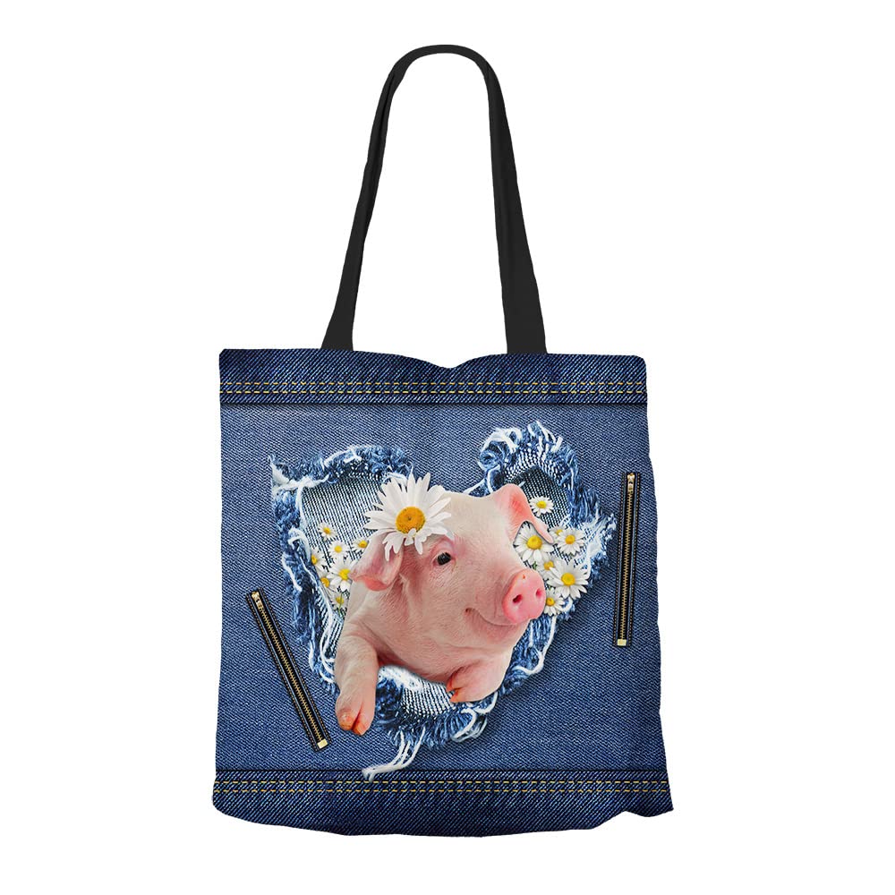 Pig Daisy Tote Bag - Cute Pig Lover Gift for Women, Funny Farm Animal Tote for Farmers, Pig Enthusiasts & Farmhouse Decor - Perfect for Grocery Shopping, Farmers Market & Everyday Use