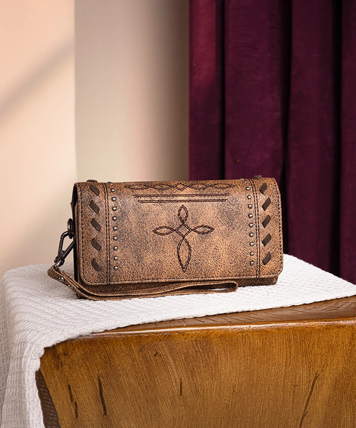 Montana West Whipstitch Studs Wallet for Women - Stylish Leather Bifold Wallet with Studded Accents - Perfect for Everyday Use, Travel & Gift Giving