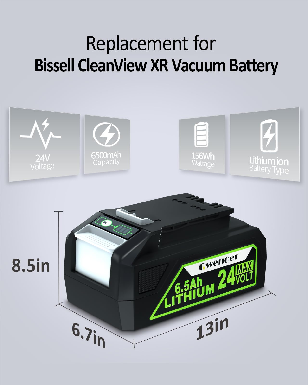 24V 6.5Ah Replacement Battery for Bissell Cleanview XR & XR Pet Series Vacuum - Compatible with Bissell Models 3789U, 3797V - Long-Lasting Power for Deep Cleaning Carpets & Pet Hair Removal