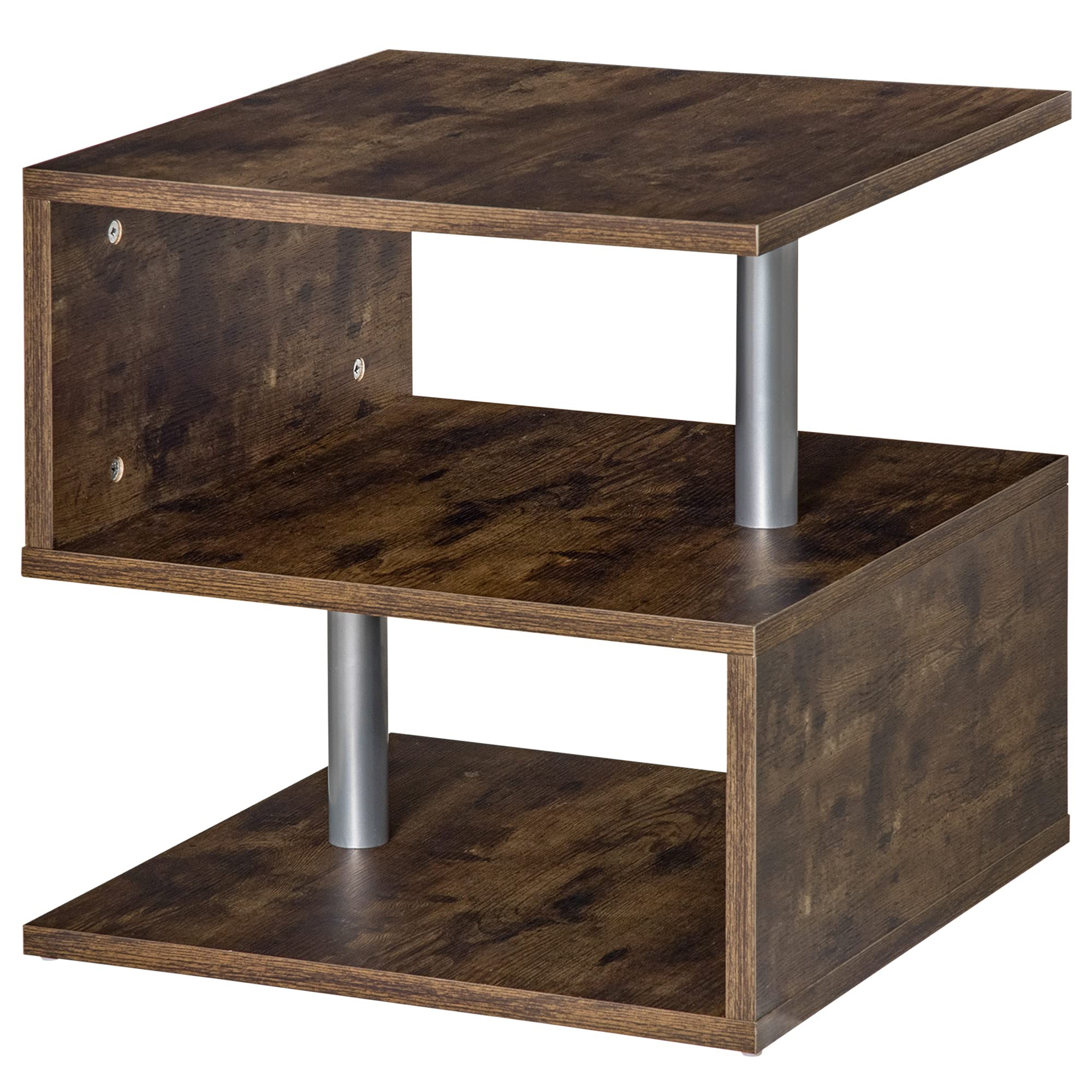 HOMCOM 3-Tier Industrial S-Shaped Side Table with Open Storage Shelf - Small End Table or Coffee Table for Living Room, Bedroom, Office - Perfect for Holding Books, Plants & Decor