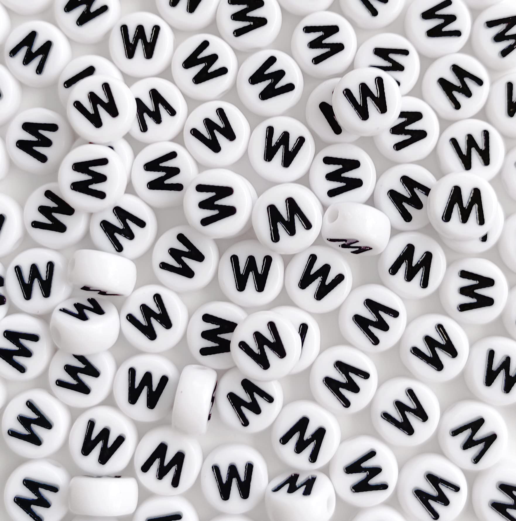 100PCS White Round Acrylic Alphabet Beads - Letter W Beads for Jewelry Making, DIY Bracelets, Necklaces & Keychains (4x7mm) - Perfect for Crafting, Personalized Gifts & Kids' DIY Projects