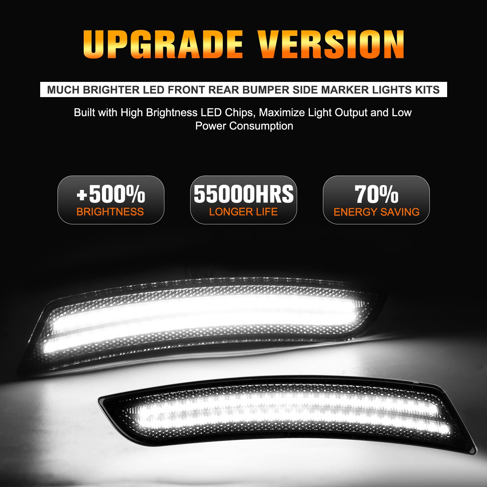 2016-2023 Chevy Camaro LED Side Marker Lights - Smoked Lens White Reflectors (4PCS) - Front Rear Bumper Fender Marker Lamps for Enhanced Visibility & Style | Perfect for Night Driving & Car Customization
