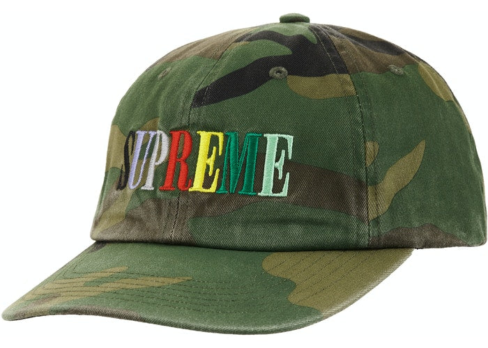 Supreme Multi-Color Logo 6-Panel Camo Hat - Streetwear Fashion Accessory for Urban Style & Hip-Hop Outfits