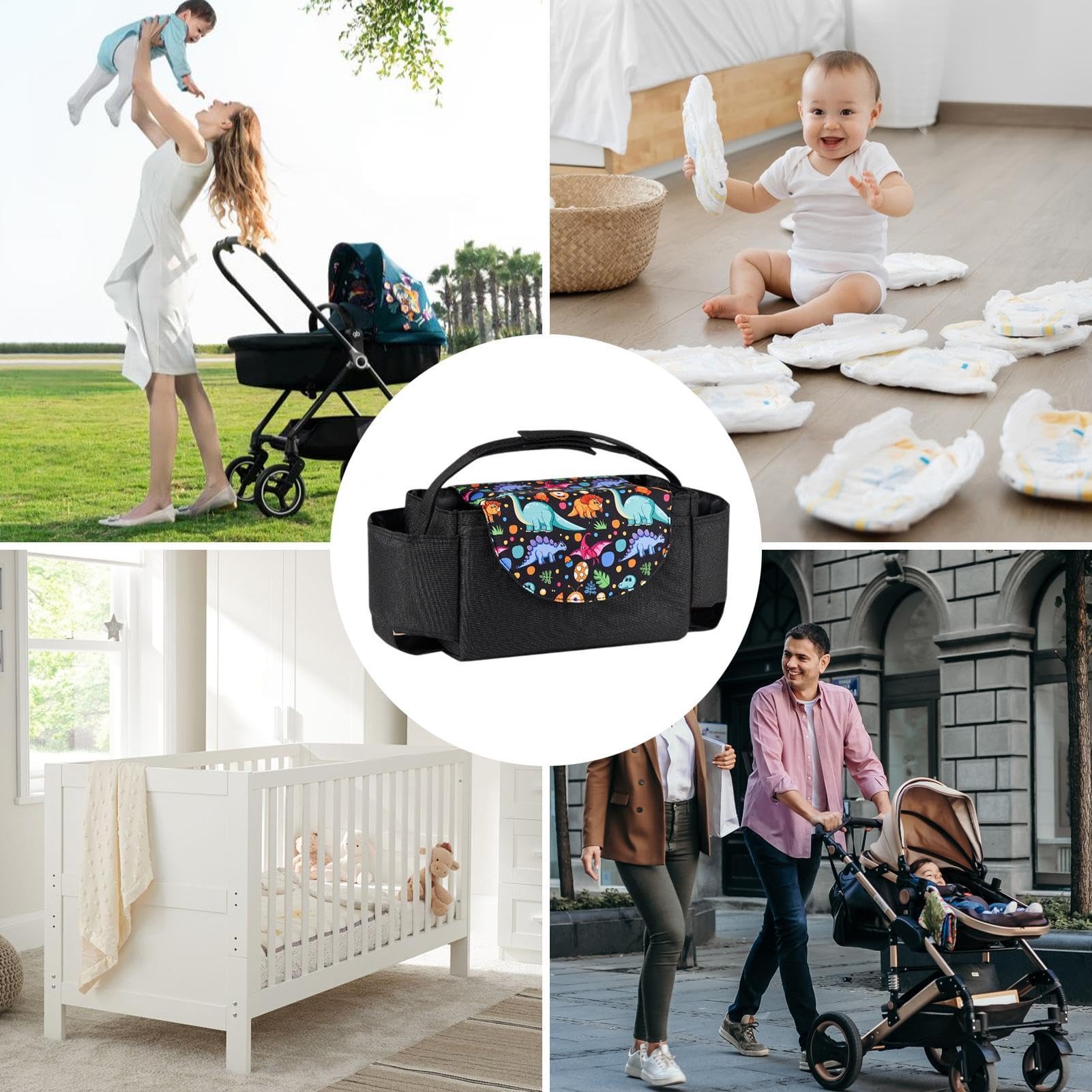 Portable Stroller Organizer with Cup Holder & Phone Pocket - Detachable Stroller Caddy for Baby Bottles, Snacks & Essentials | Perfect for Walks, Shopping & Traveling with Your Baby