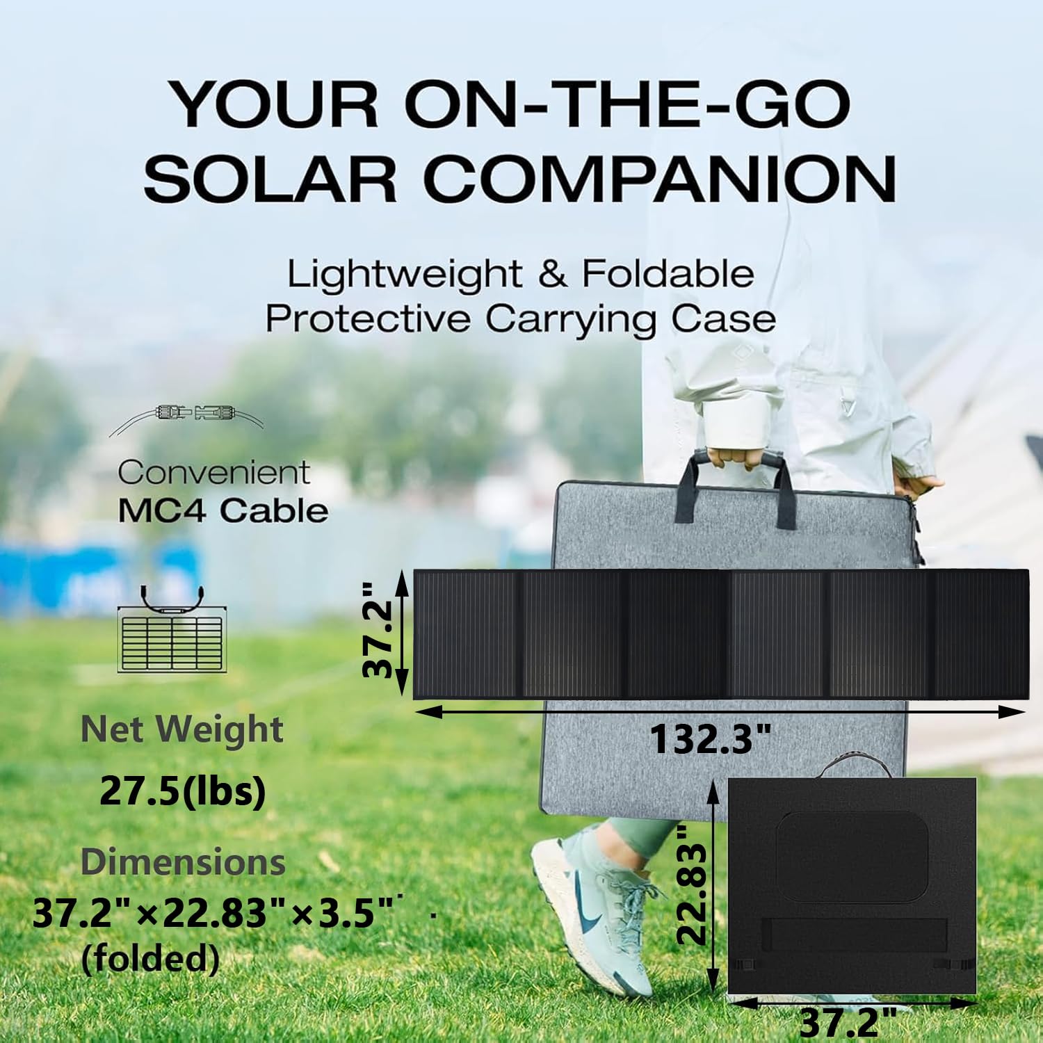 600W Foldable Solar Panel - High Efficiency 25.8% IP67 Waterproof Portable Solar Charger with 4-in-1 Cable for Power Station, Camping, RV, Off-Grid Living - Perfect for Outdoor Adventures & Emergency Power Backup
