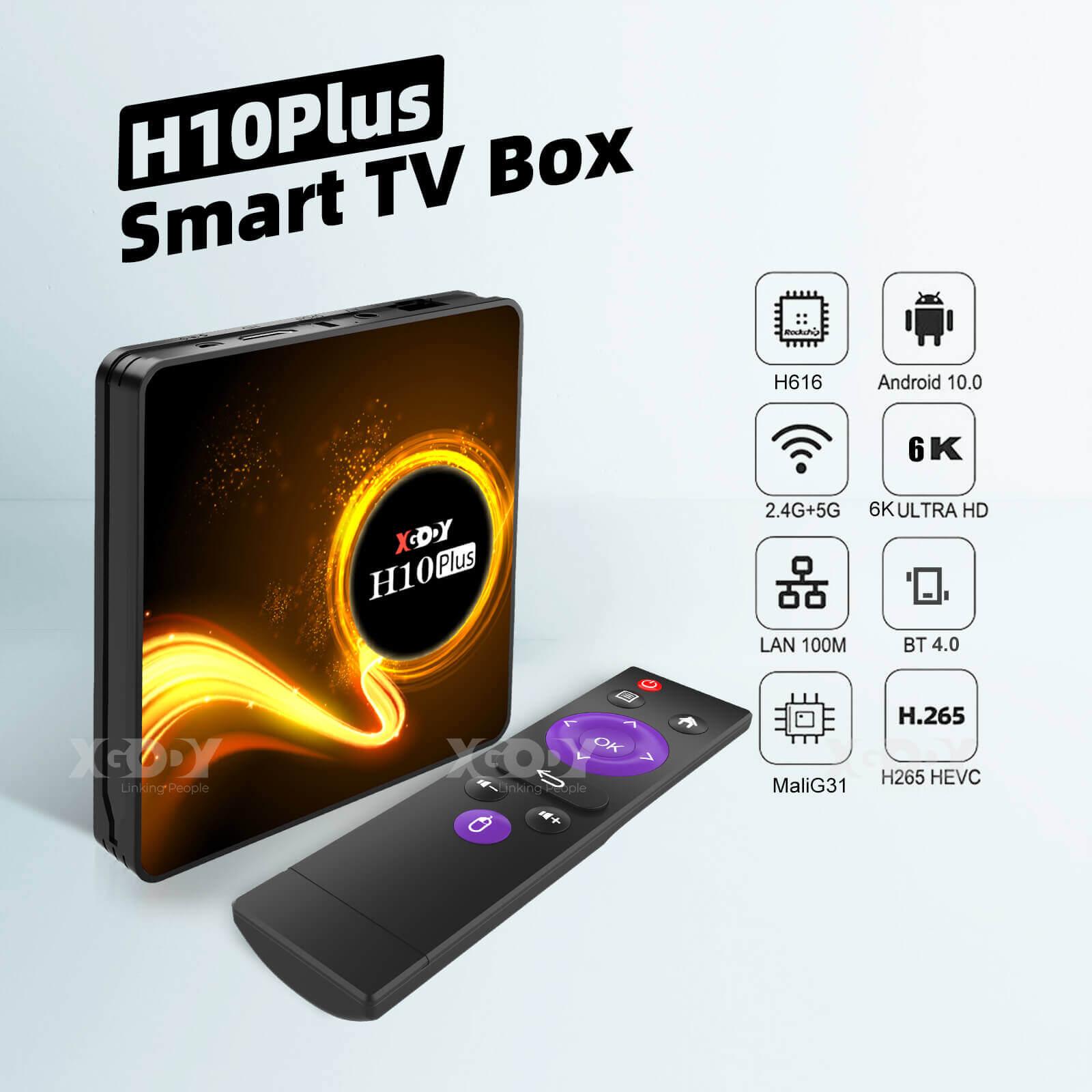 XGODY H10Plus Android 10.0 Smart TV Box - Quad Core Processor, Dual WiFi, Keyboard Included - 4K Media Player for Streaming, Gaming & Home Entertainment