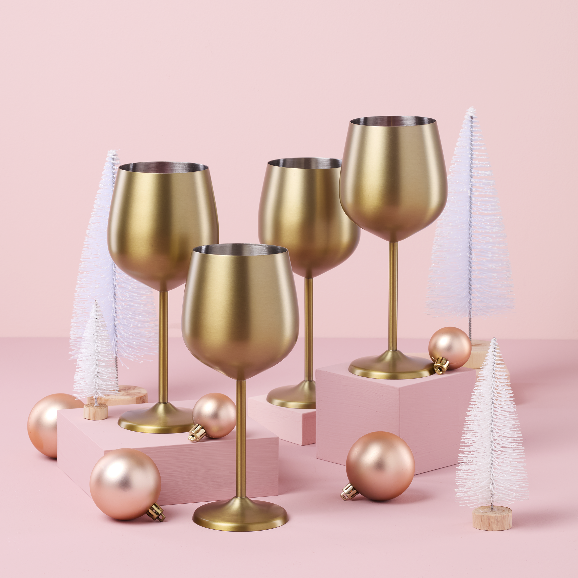 Premium Gold Stainless Steel Wine Glasses Set of 4 - Elegant & Durable Stemware for Parties, Weddings, and Home Entertaining