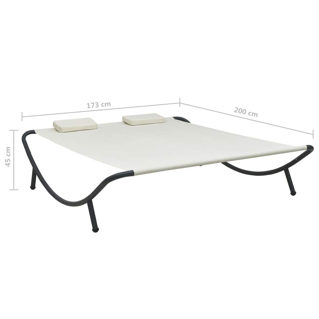 Premium Outdoor Double Chaise Lounge Bed with Adjustable Headrest Pillows - Patio Hammock Bed for Sunroom, Garden, Courtyard & Poolside - Cream White - Perfect for Relaxing, Sunbathing & Outdoor Lounging