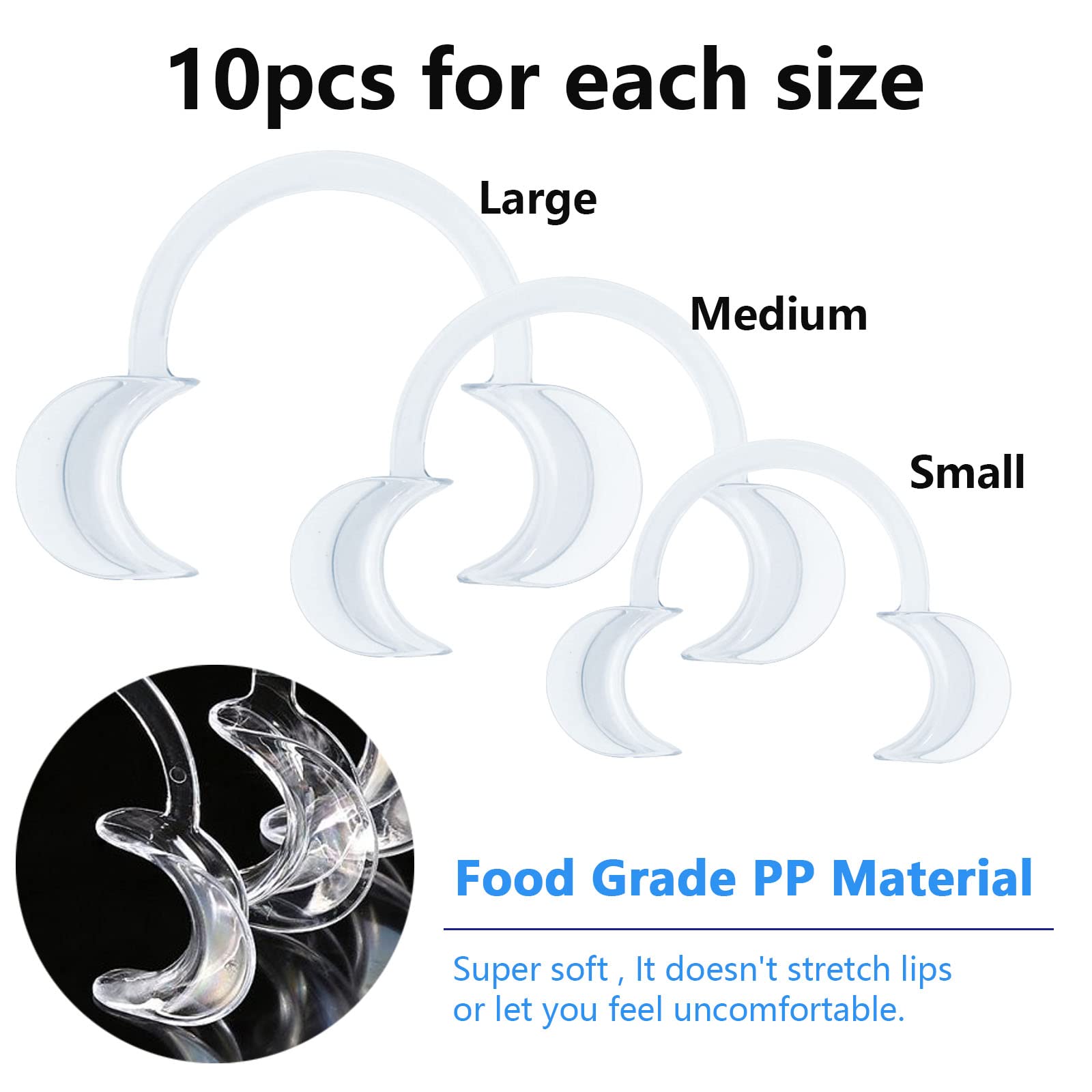 10 Pack Disposable C-Shape Cheek Retractors - Dental Mouth Opener for Teeth Whitening, Oral Exams & Speak Out Game - Comfortable White Large Size for Dentists & Home Use