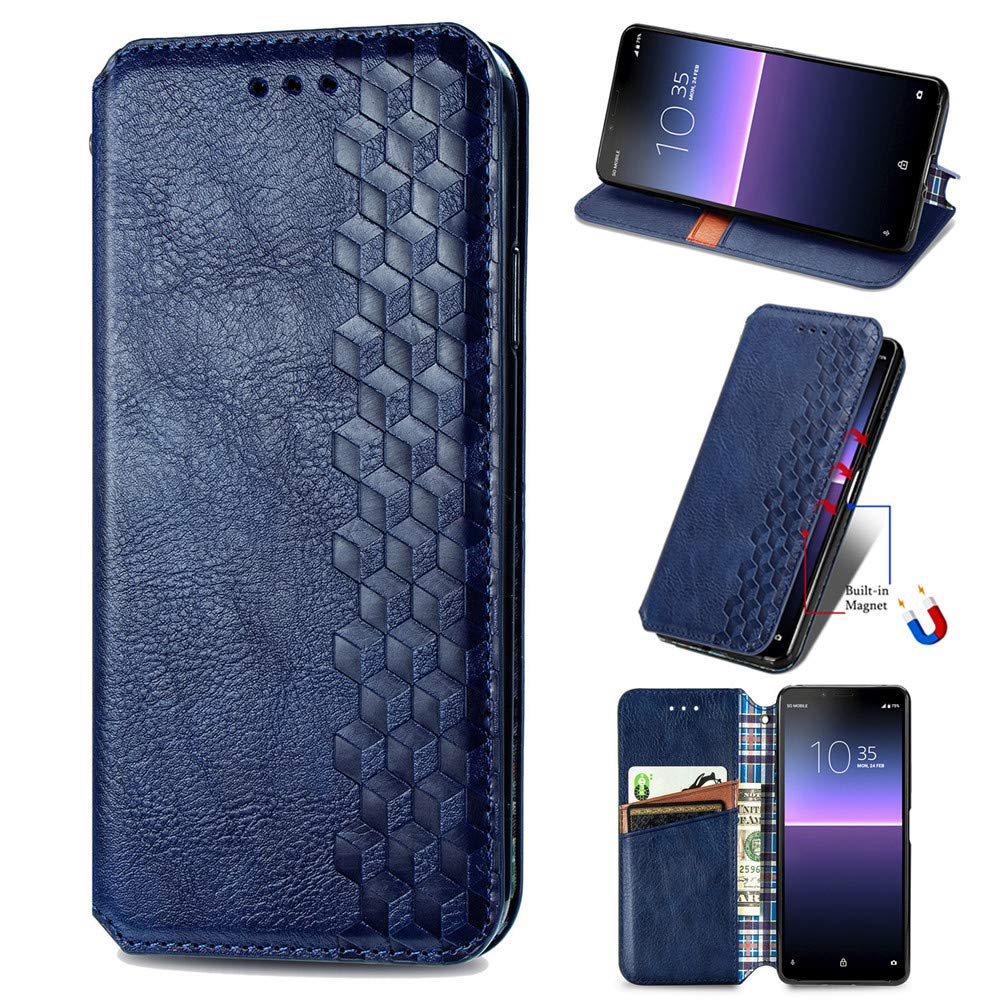 XYX Wallet Phone Case for iPhone SE 2020/7/8 - Premium PU Leather Flip Cover with Magnetic Closure, Card Slots & Stand Function | Perfect for Work, Travel & Daily Use (Blue Diamond Embossed)