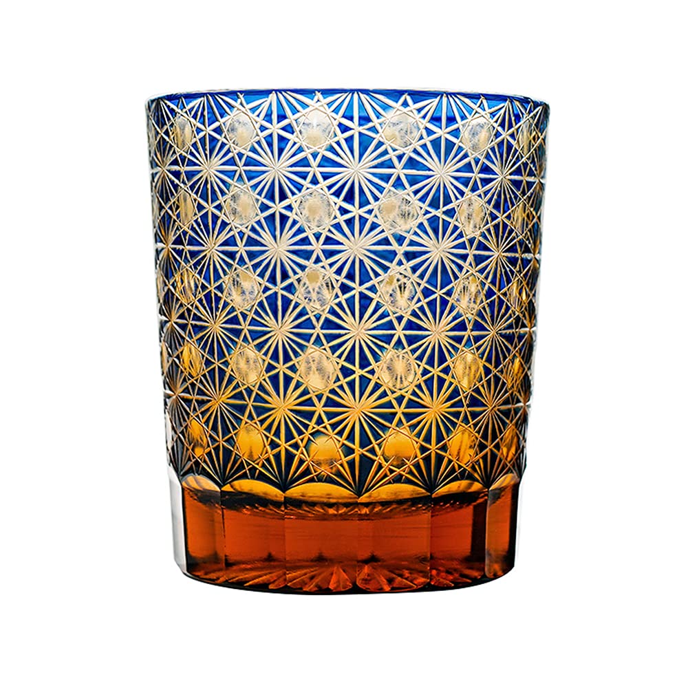 Premium Hand-Cut 8oz Amber & Blue Crystal Old Fashioned Whiskey Glasses Set with Gift Box - Elegant Barware for Cocktails, Bourbon, Scotch & Home Entertaining