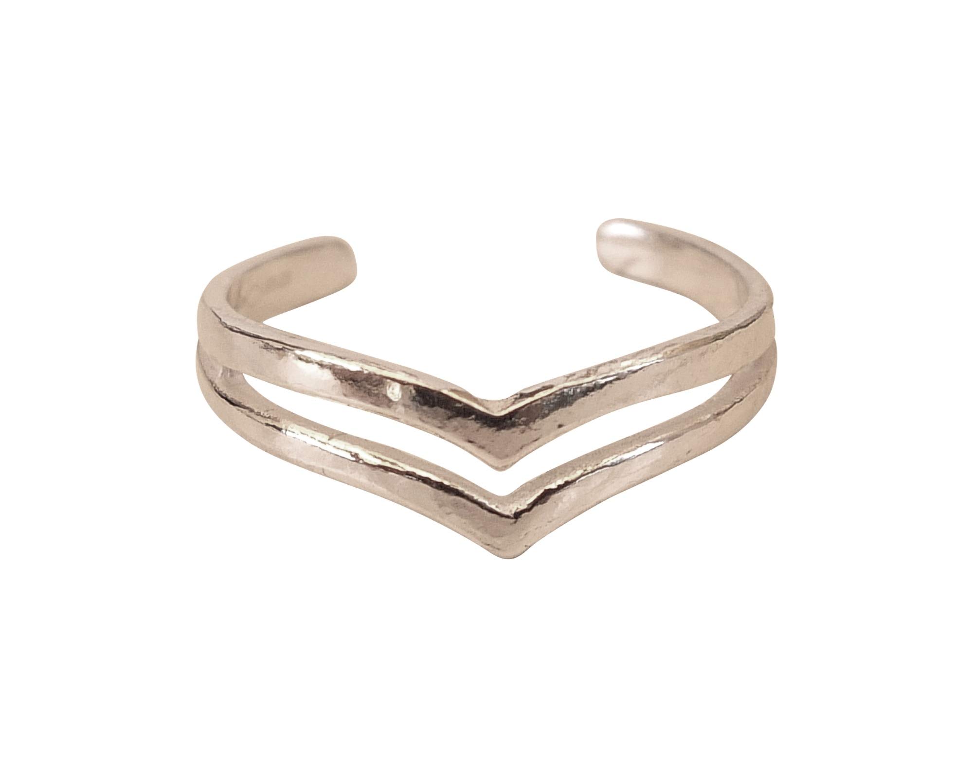 Handmade 925 Sterling Silver V-Shape Adjustable Toe Ring - Double Chevron Dainty Open Toe Design for Women | Perfect for Pinky or Knuckle Rings | Elegant Foot Jewelry for Beach, Summer & Boho Fashion | By MiYa Jewelry Creations