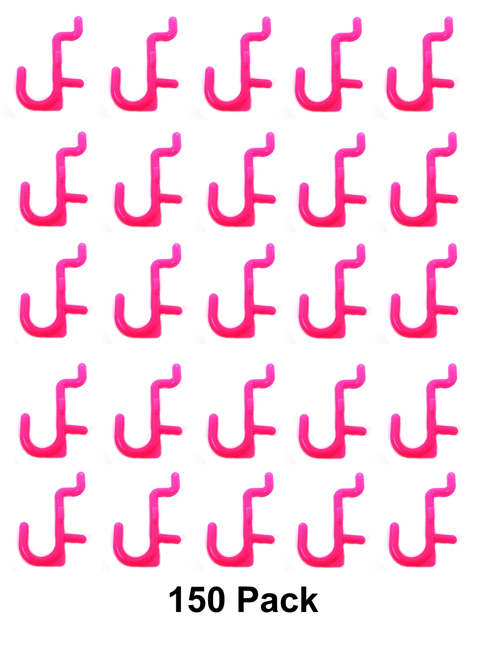 JSP Manufacturing Non-Locking Plastic J-Style Pegboard Hooks - 150-Piece Pink Set for Garage Tool Storage & Craft Organization | Perfect for Workshop, Home DIY Projects & Retail Displays