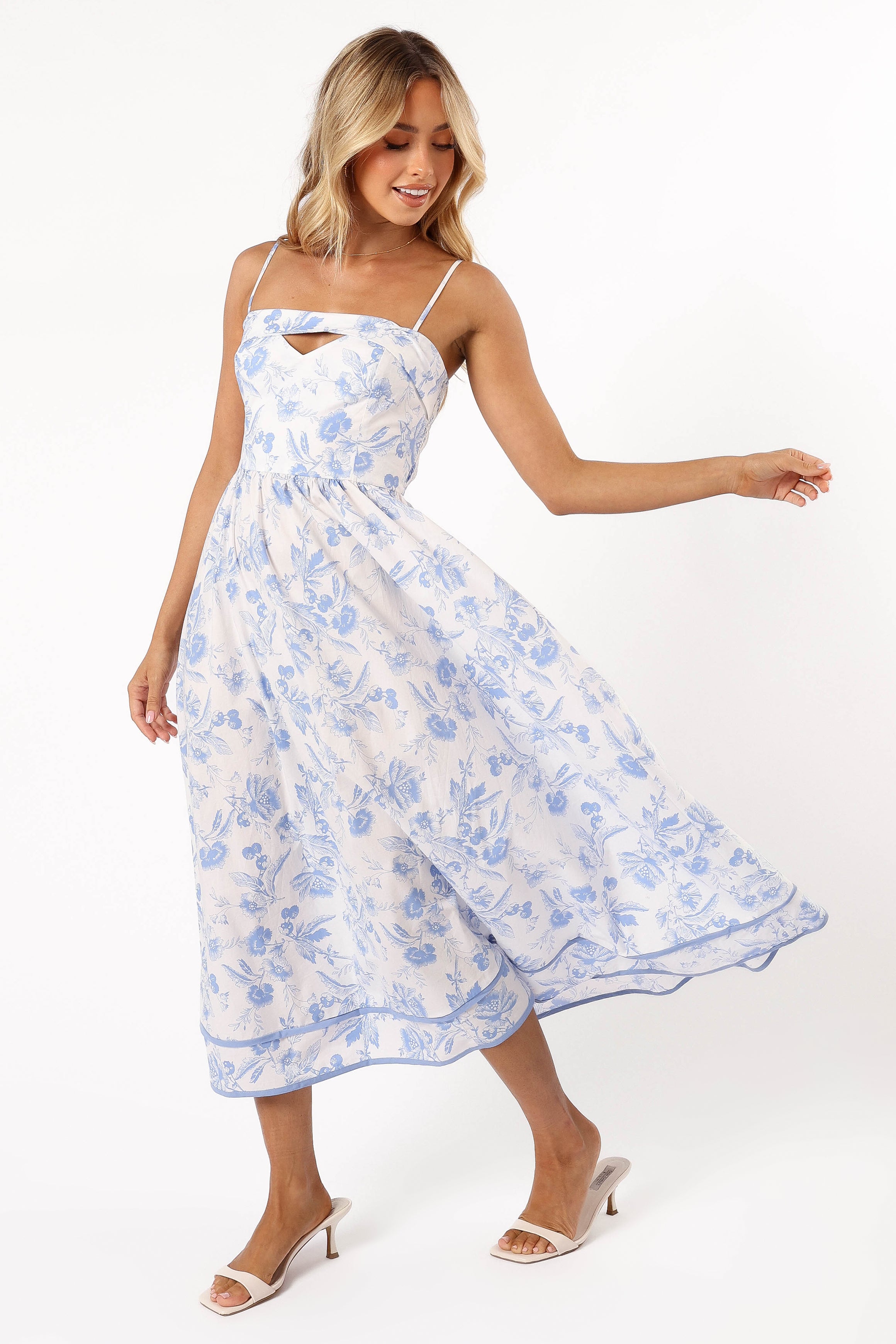 Flora Midi Dress - Blue Floral Print Summer Dress for Women | Perfect for Beach Vacation, Garden Party & Casual Outings