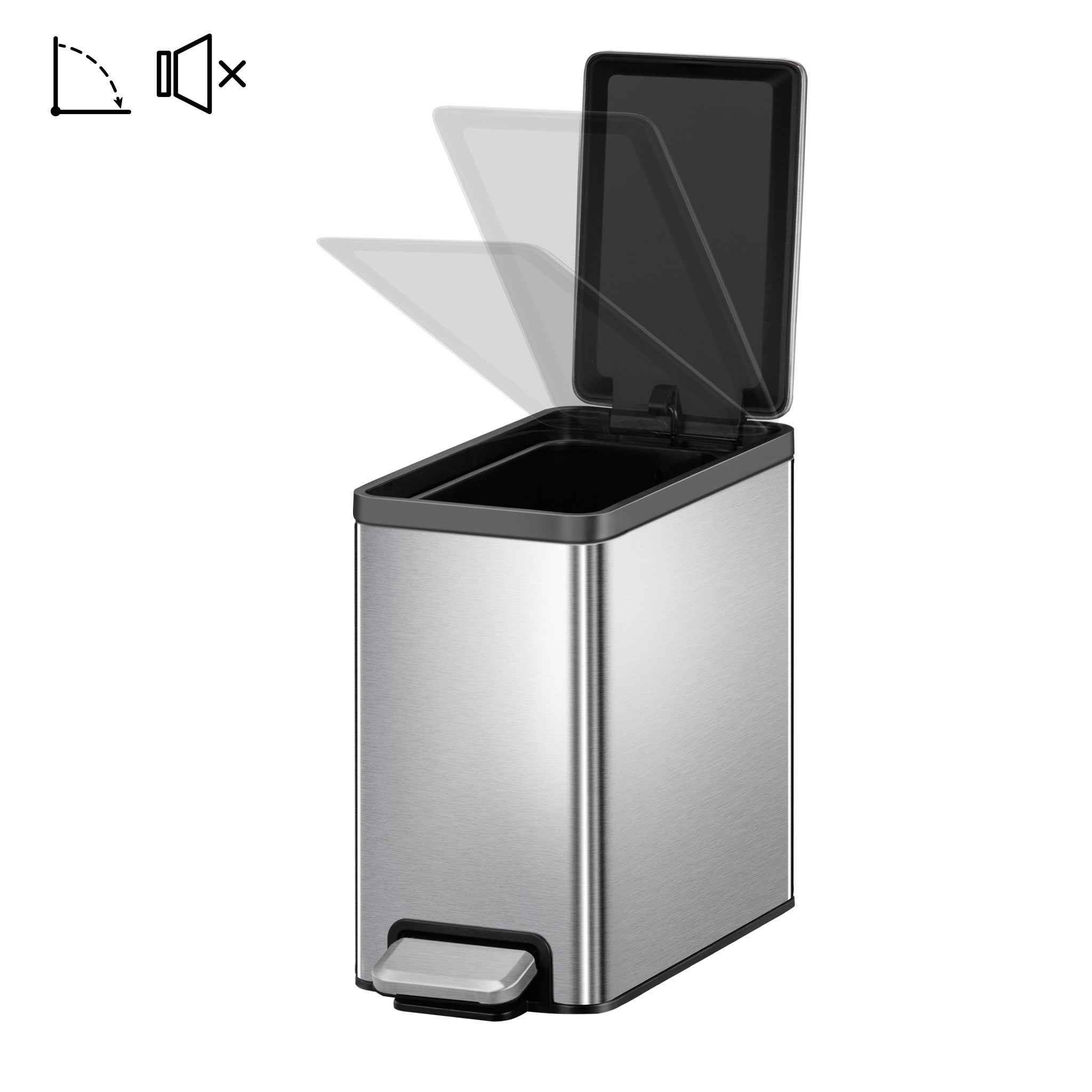 EcoCasa II Slim Step Trash Can with Liner - 6L/1.6 Gallon Matte Stainless Steel Kitchen Waste Bin for Home, Office & Bathroom