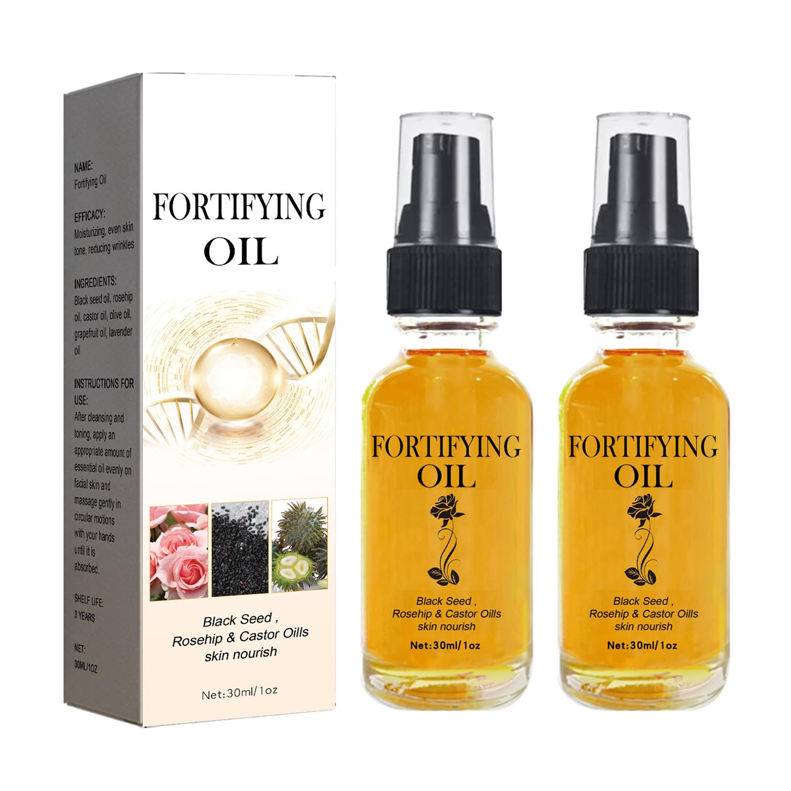 Organic Castor Oil Rosehip Oil Black Seed Oil Blend - Natural Anti-Aging Face Serum for Nourishing, Firming Skin & Reducing Wrinkles | Vegan Skincare Treatment for Dry, Mature Skin (2-Pack) | Perfect for Night Routine & Daily Hydration