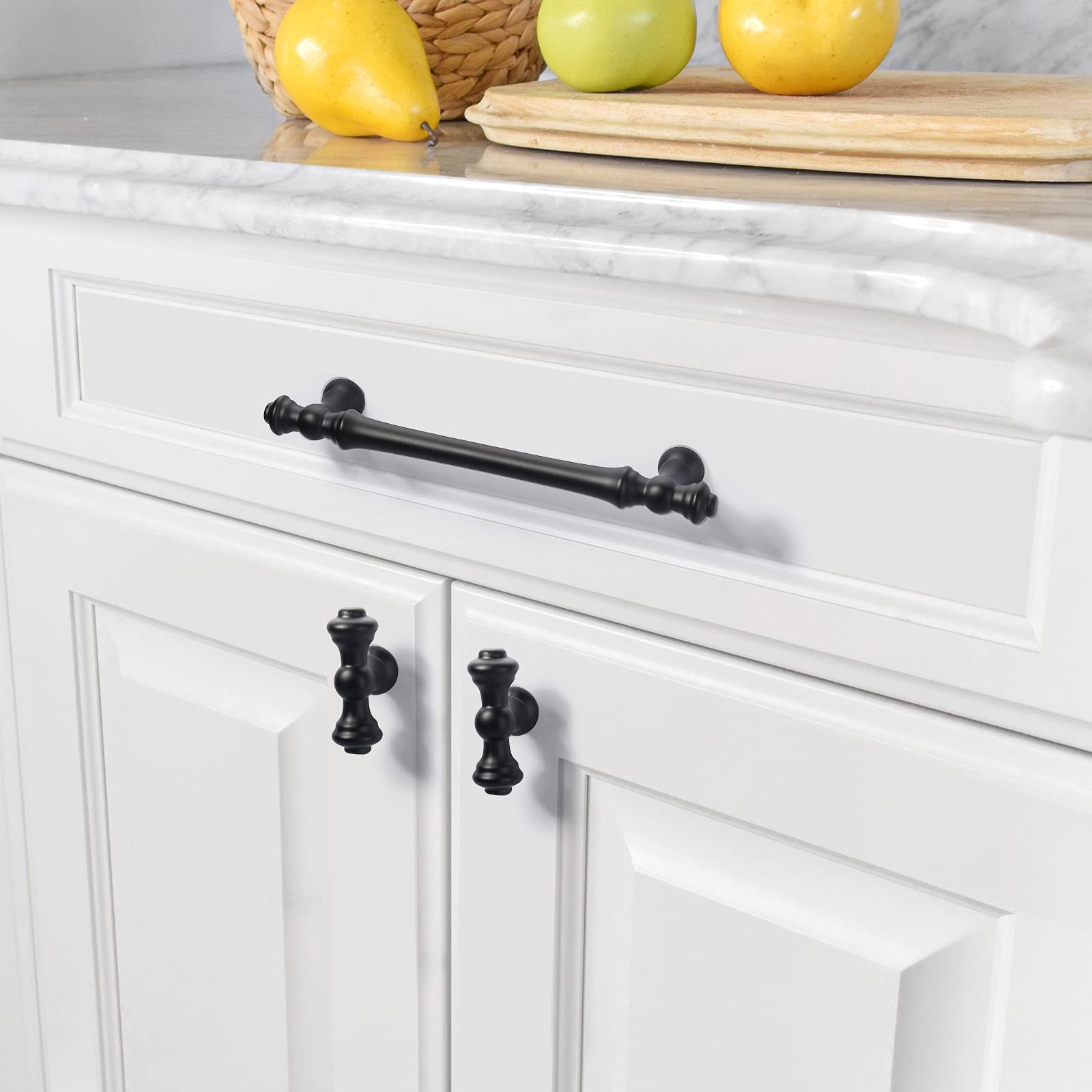 Asidrama 6 Pack 5 Inch (128mm) Matte Black Cabinet Handles - Kitchen Cabinet Pulls & Drawer Handles for Cupboard, Dresser, Wardrobe - Durable Hardware for Modern & Farmhouse Style Homes