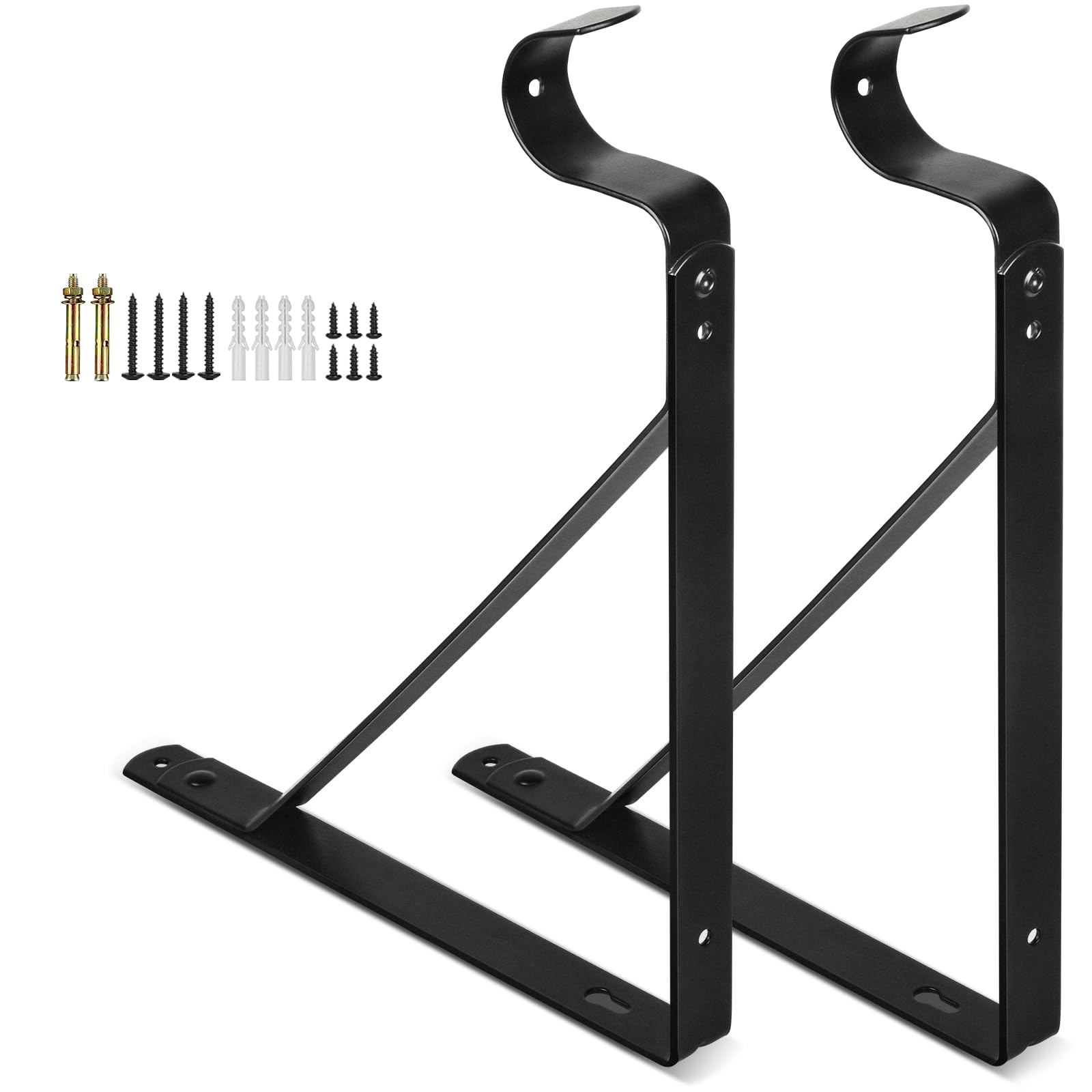 Heavy Duty Closet Bracket Support - Black Wall Mounted Shelf & Rod Brackets (2 Pack) - Perfect for Closet Organization, Laundry Room Storage & Garage Shelving