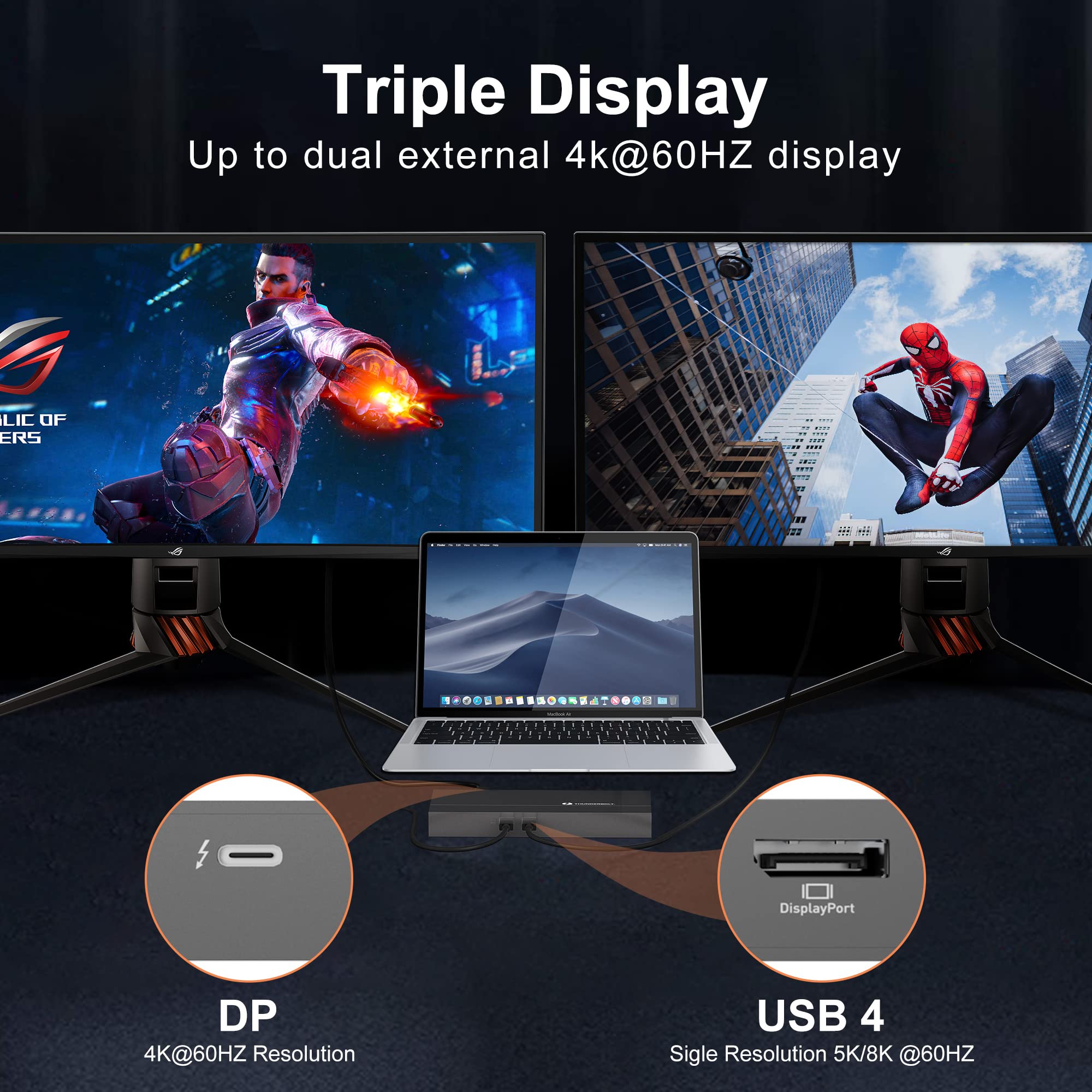 Premium USB C Docking Station for MacBook & PC - 8K Display, 60W PD Charging, UHS-II SD 4.0 & CFast 2.0 Card Reader, USB 3.1 Gen 2, Gigabit Ethernet, USB 4 Compatible (2.3ft Cable Included) - Perfect for Home Office, Gaming & Video Editing
