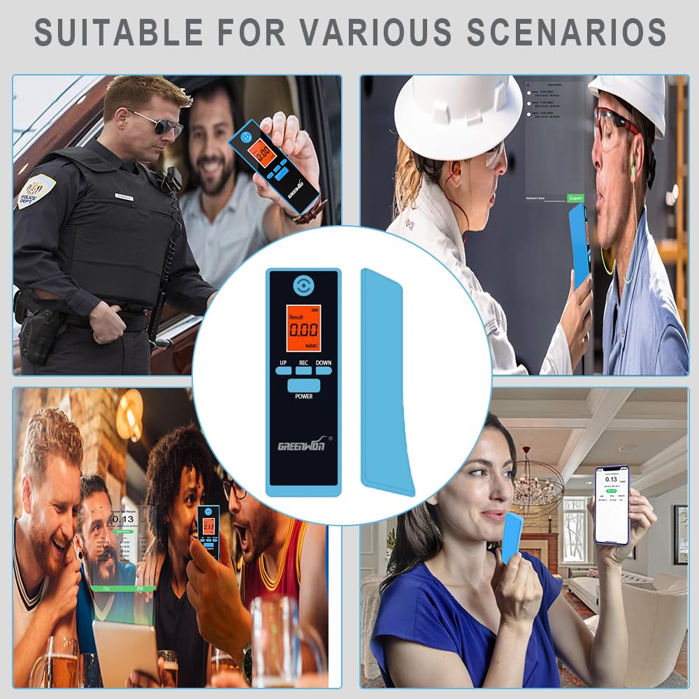 GREENWON Professional Breathalyzer with Smartphone App - Accurate Portable Alcohol Tester for Personal & Workplace Use - Track & Save BAC Data - Ideal for Drivers, Safety Officers & Health Monitoring